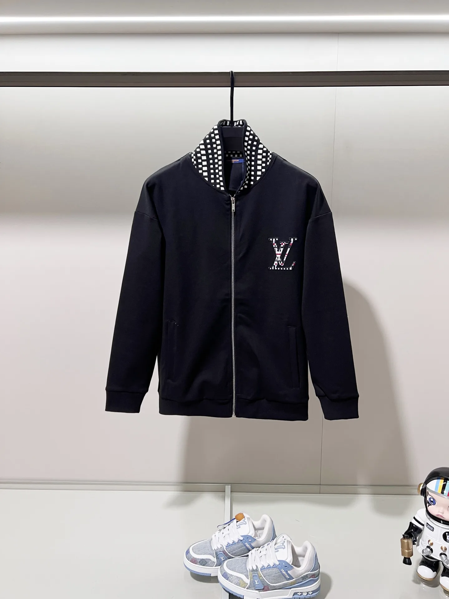 Damier Collar Embroidered Logo Track Jacket D19521358
