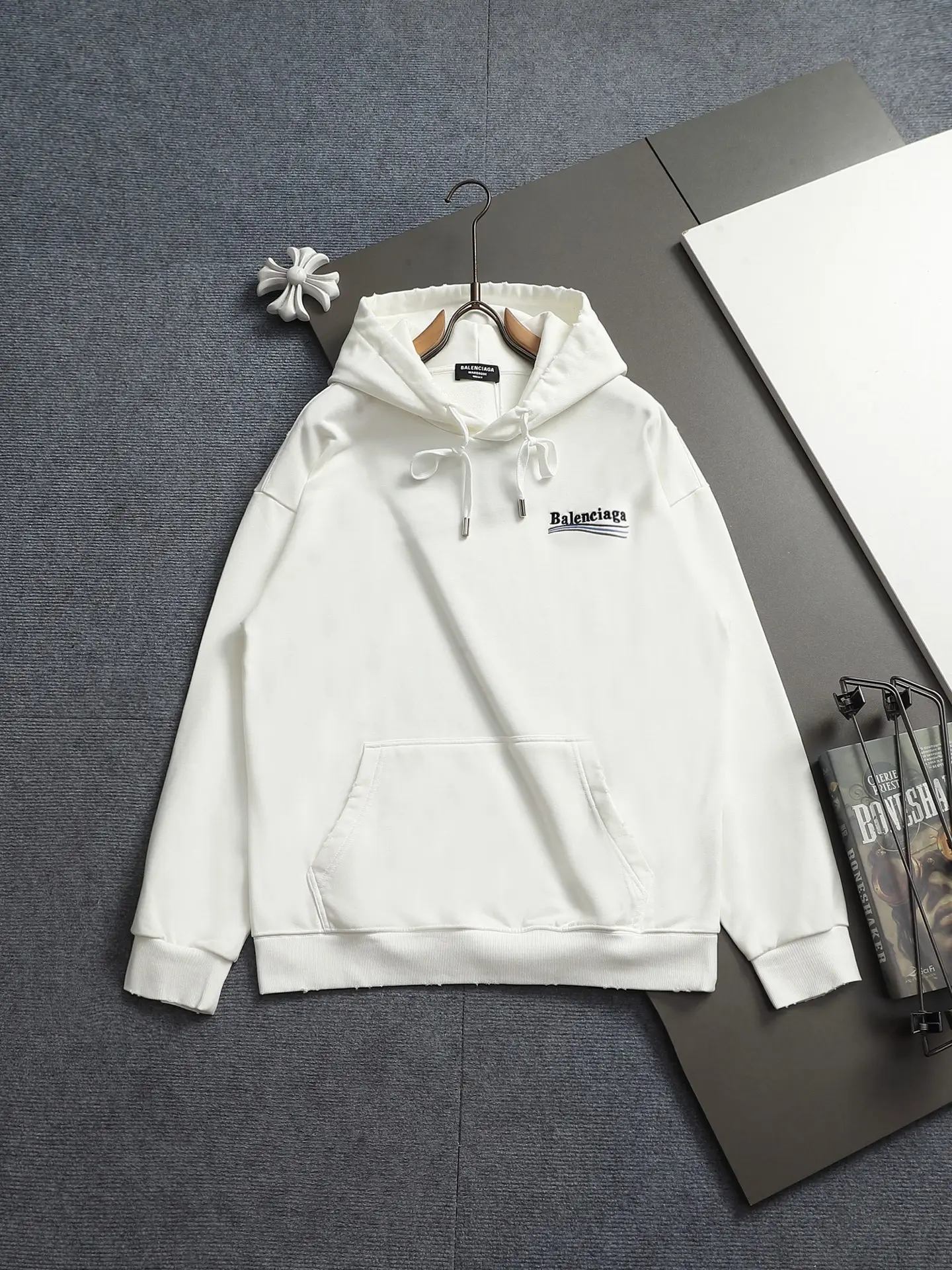 Logo-Embroidered Distressed Cotton Hoodie D20023317