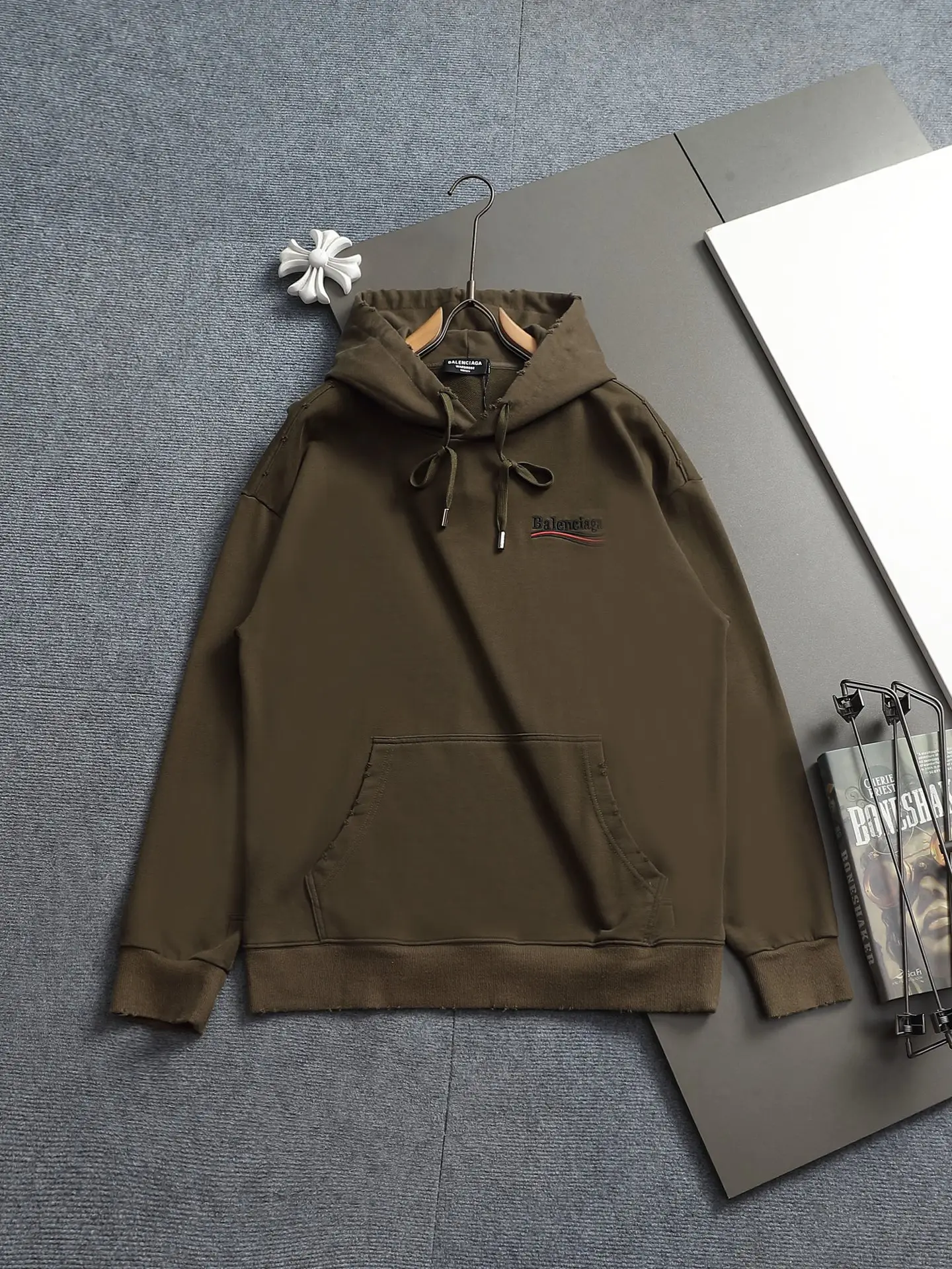 Distressed Logo Embroidery Oversized Hoodie D20023319