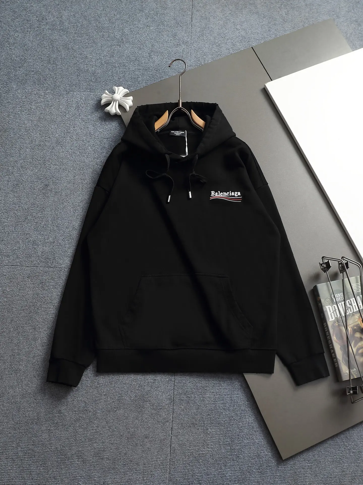 Logo-Embroidered Distressed Cotton Hoodie D20023318