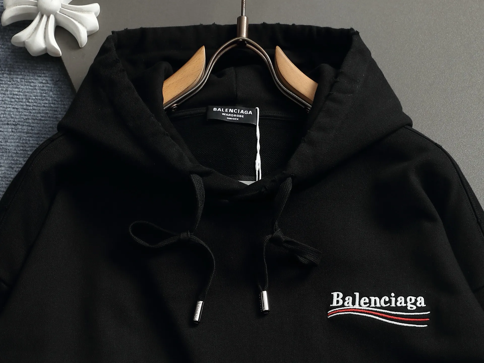 Logo-Embroidered Distressed Cotton Hoodie D20023318 — view 2