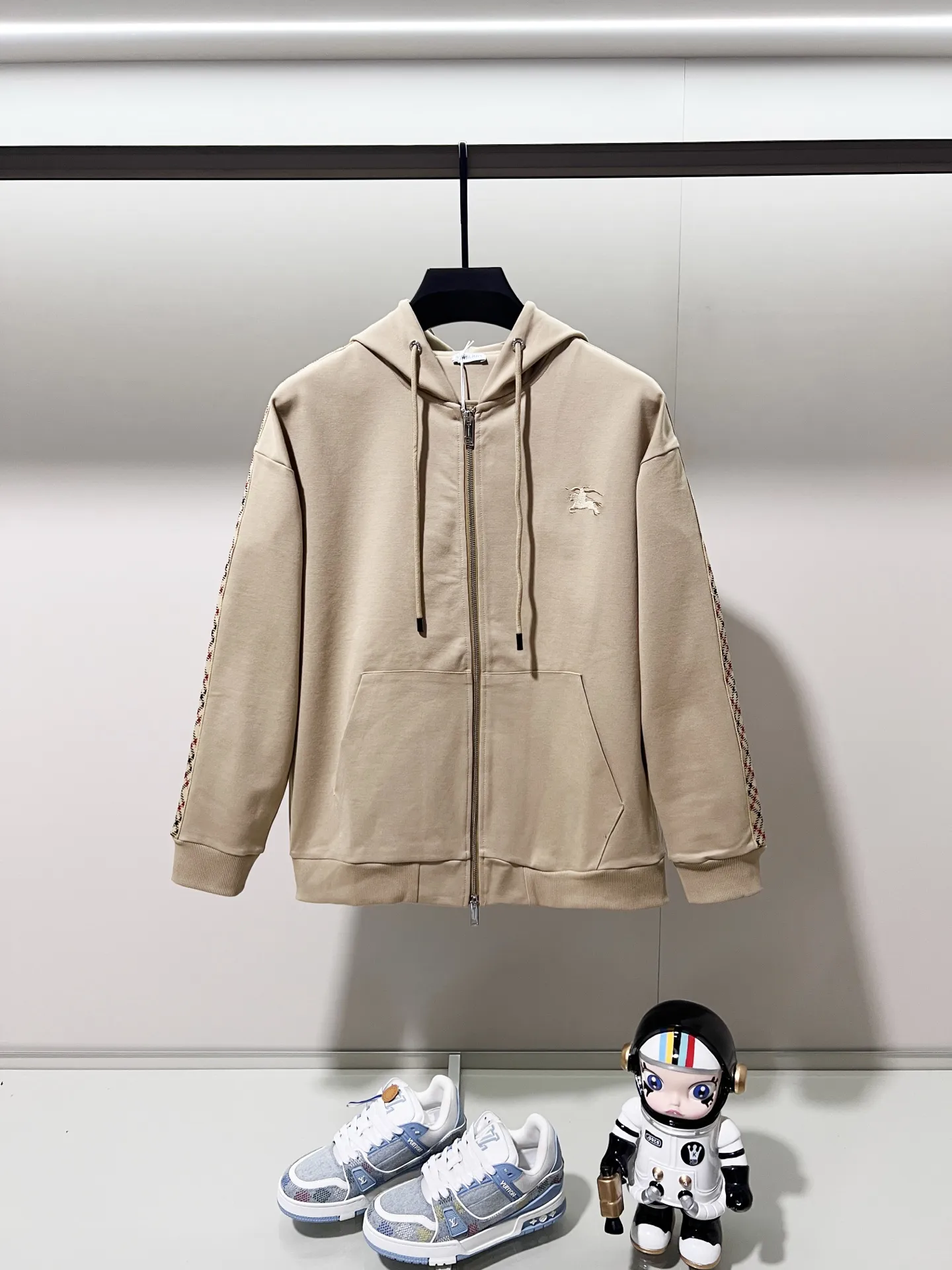 Check-Trim Embroidered Zip-Up Hoodie D20021355