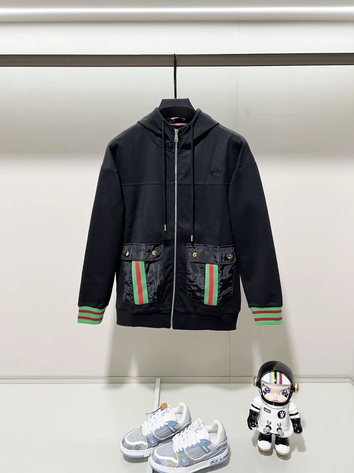 Web-Stripe Zip-Up Hooded Jacket D20021374