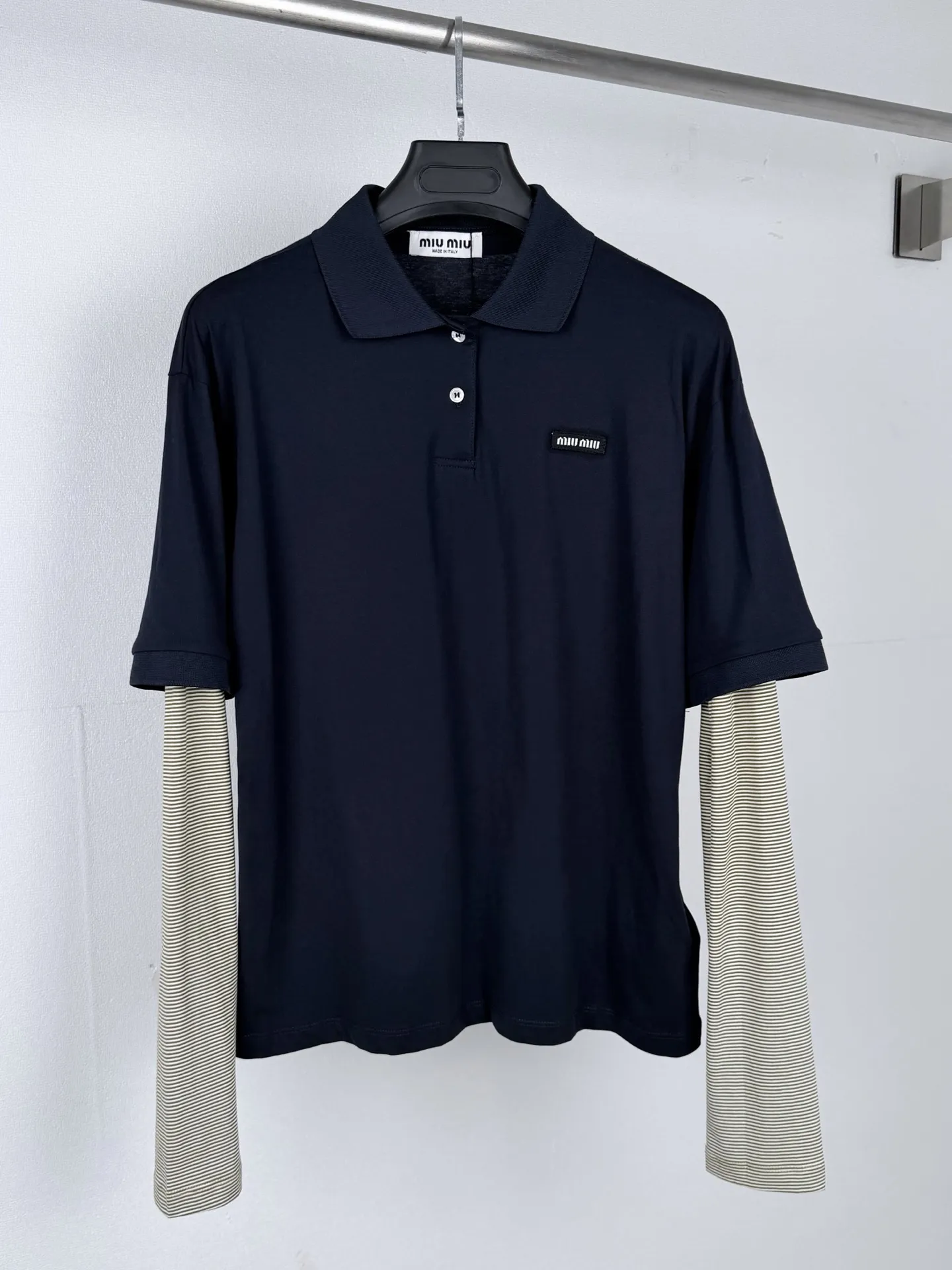 Layered Striped Long-Sleeve Polo Shirt D21021299