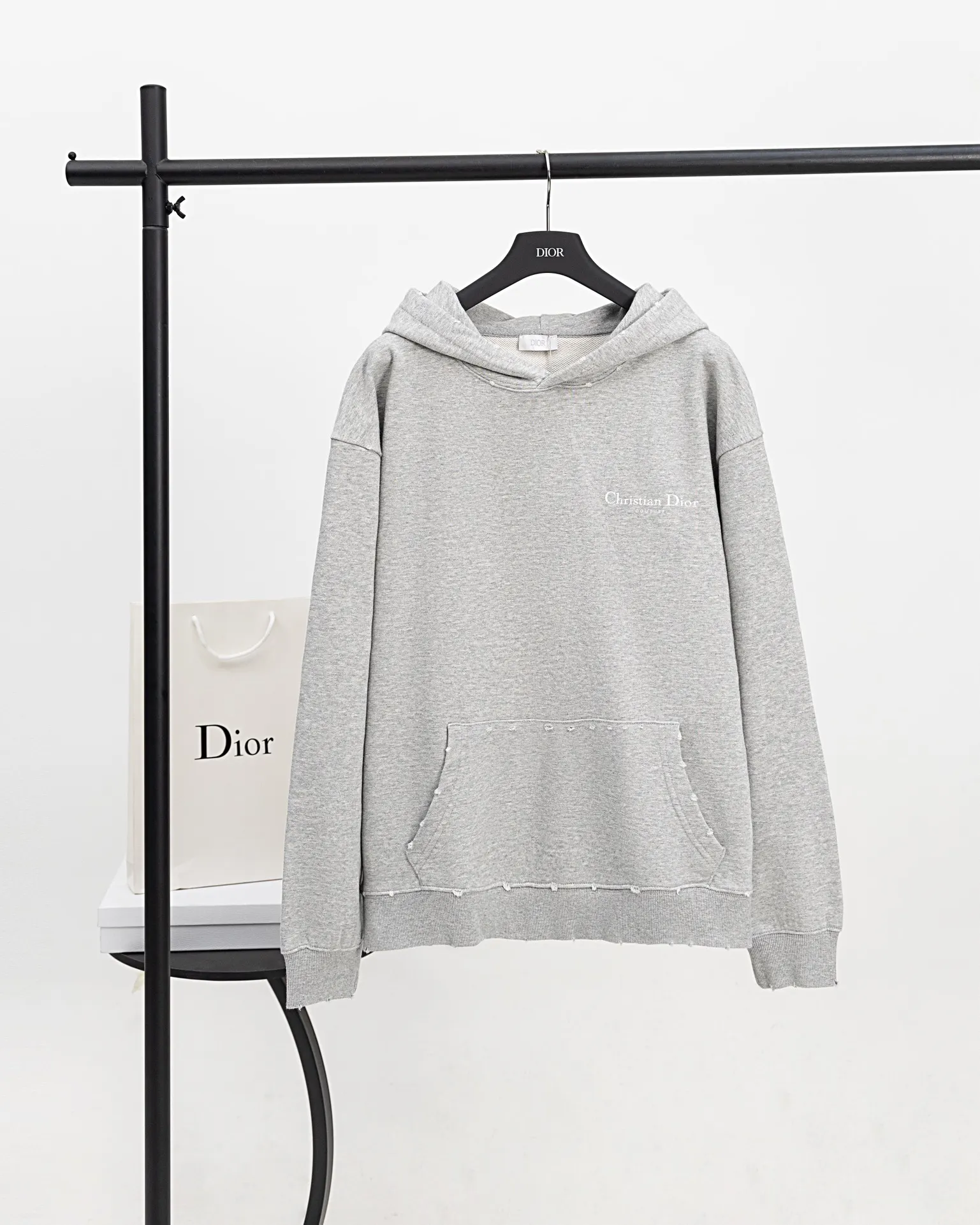 Logo-Embroidered Distressed Cotton-Jersey Hoodie D21021170