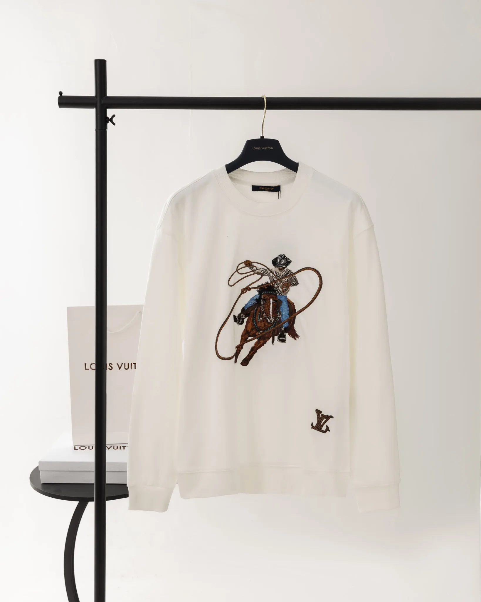 Embroidered Cowboy Motif Cotton Sweatshirt D21021192