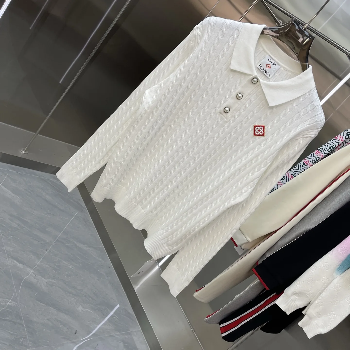 Cable-Knit Long-Sleeve Polo Sweater D21524664 — view 2