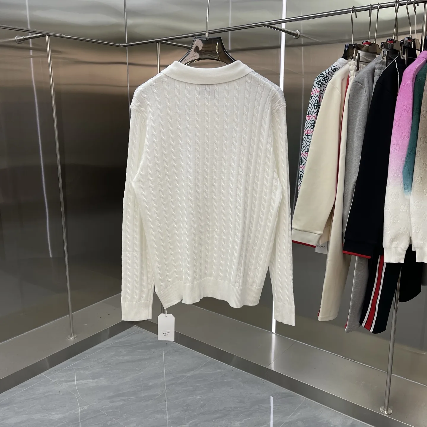 Cable-Knit Long-Sleeve Polo Sweater D21524664 — view 6