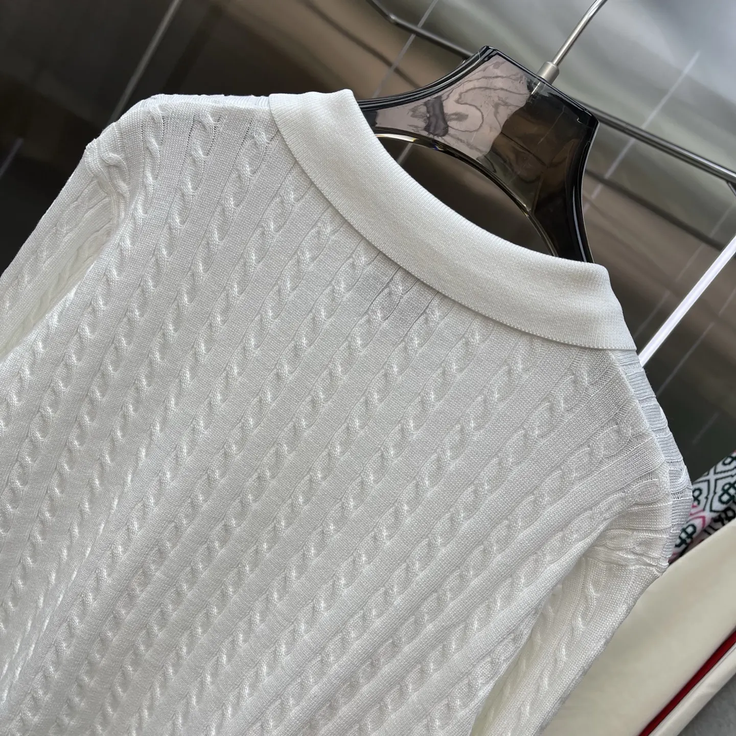 Cable-Knit Long-Sleeve Polo Sweater D21524664 — view 8