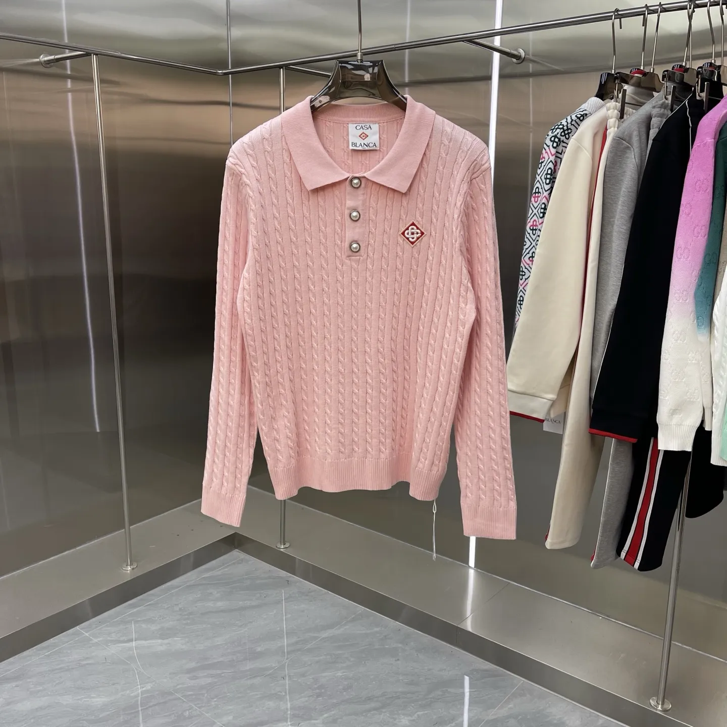 Cable-Knit Long-Sleeve Polo Sweater D21524662