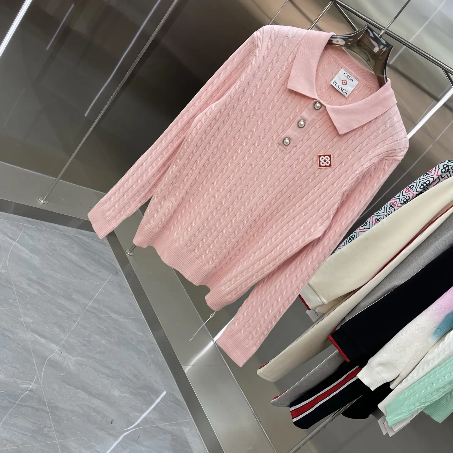 Cable-Knit Long-Sleeve Polo Sweater D21524662 — view 2
