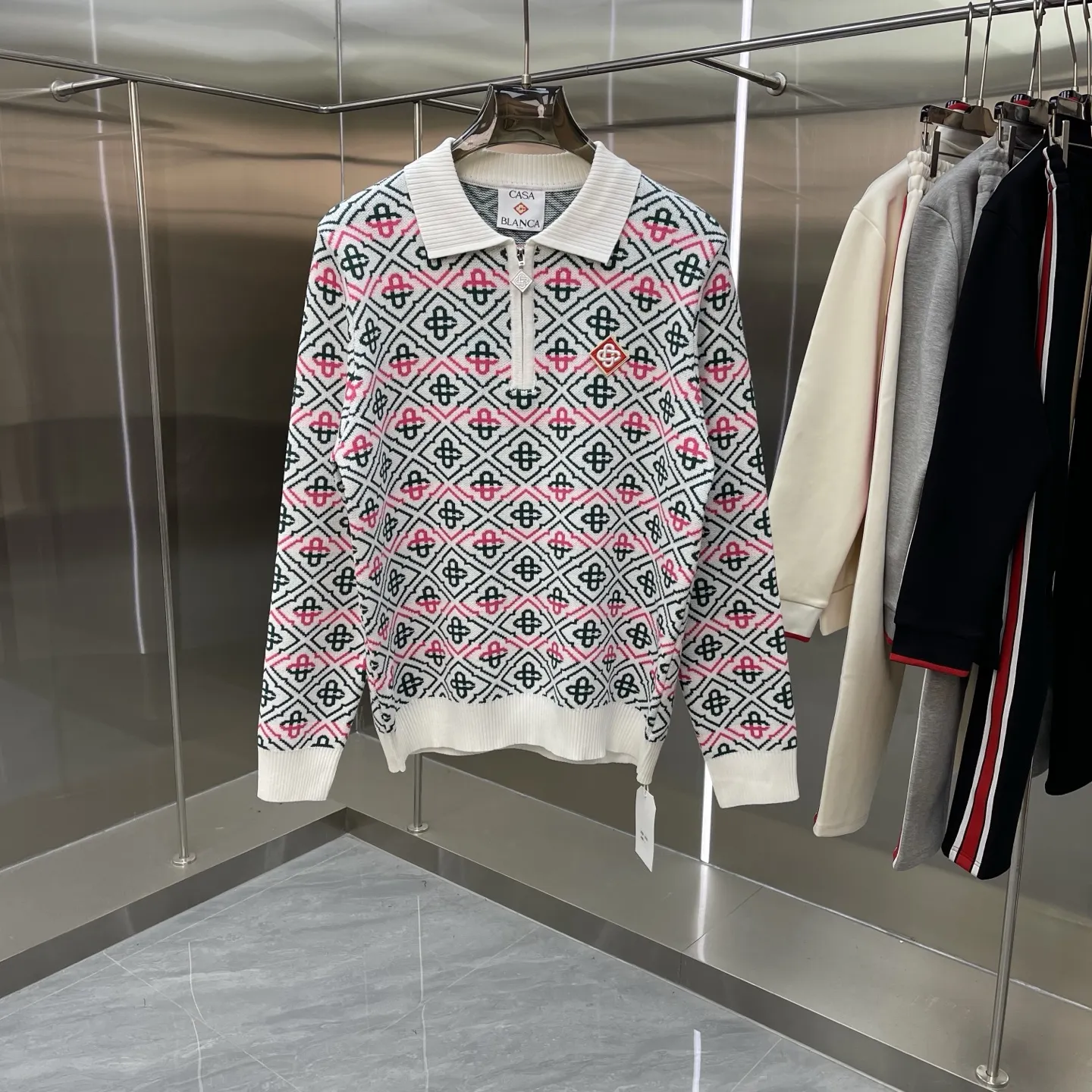 Geometric Intarsia Knit Polo Sweater D21524665