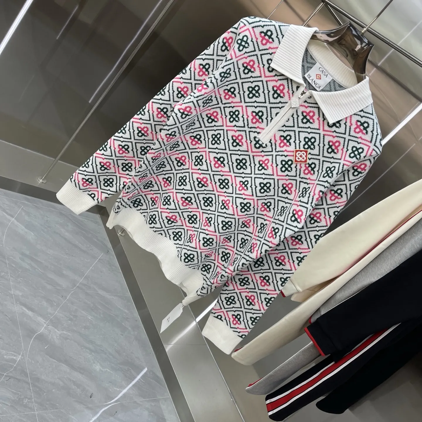Geometric Intarsia Knit Polo Sweater D21524665 — view 2