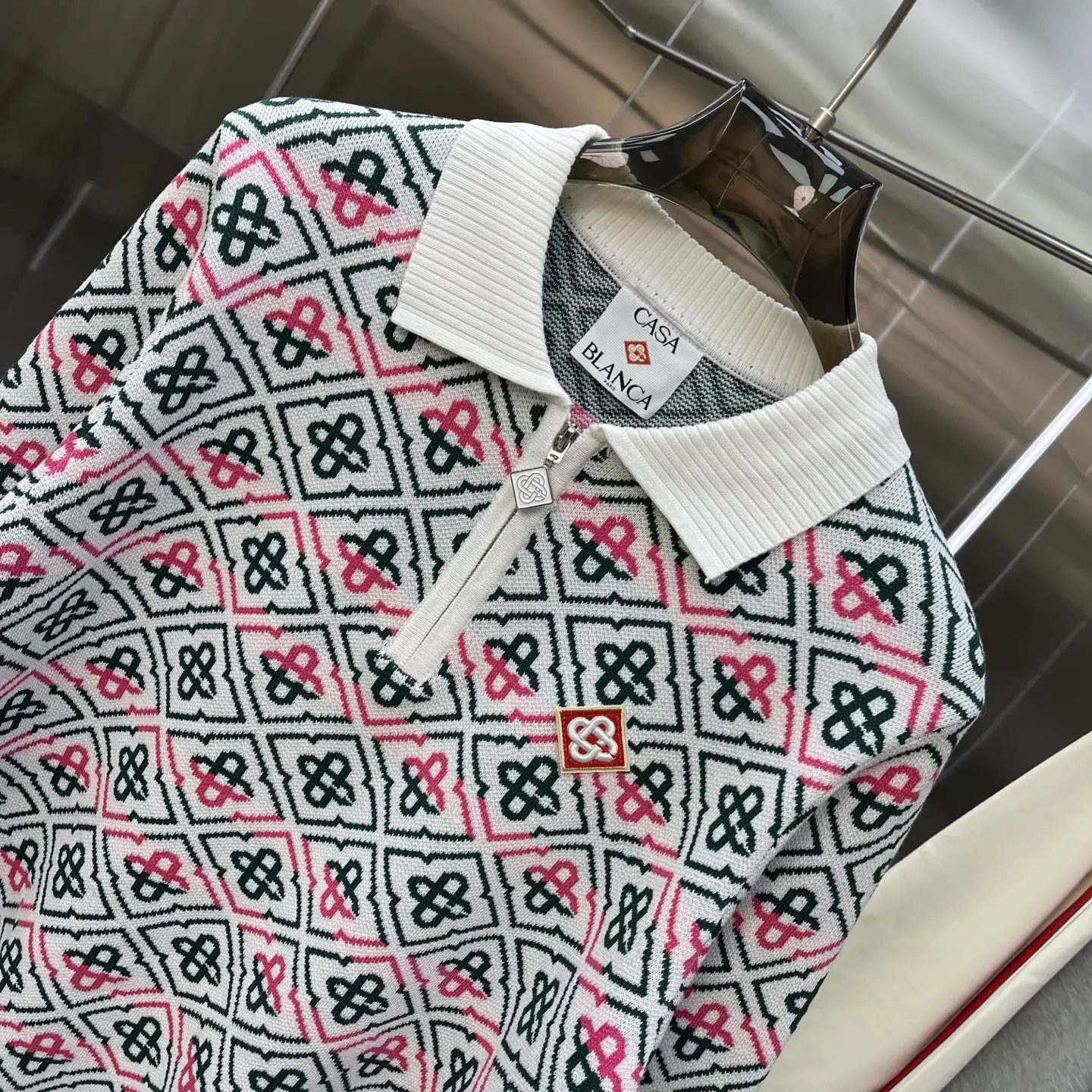 Geometric Intarsia Knit Polo Sweater D21524665 — view 3