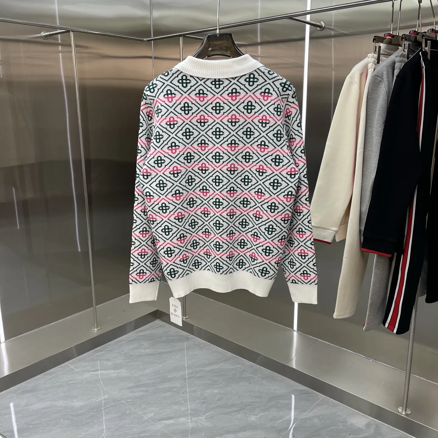 Geometric Intarsia Knit Polo Sweater D21524665 — view 6