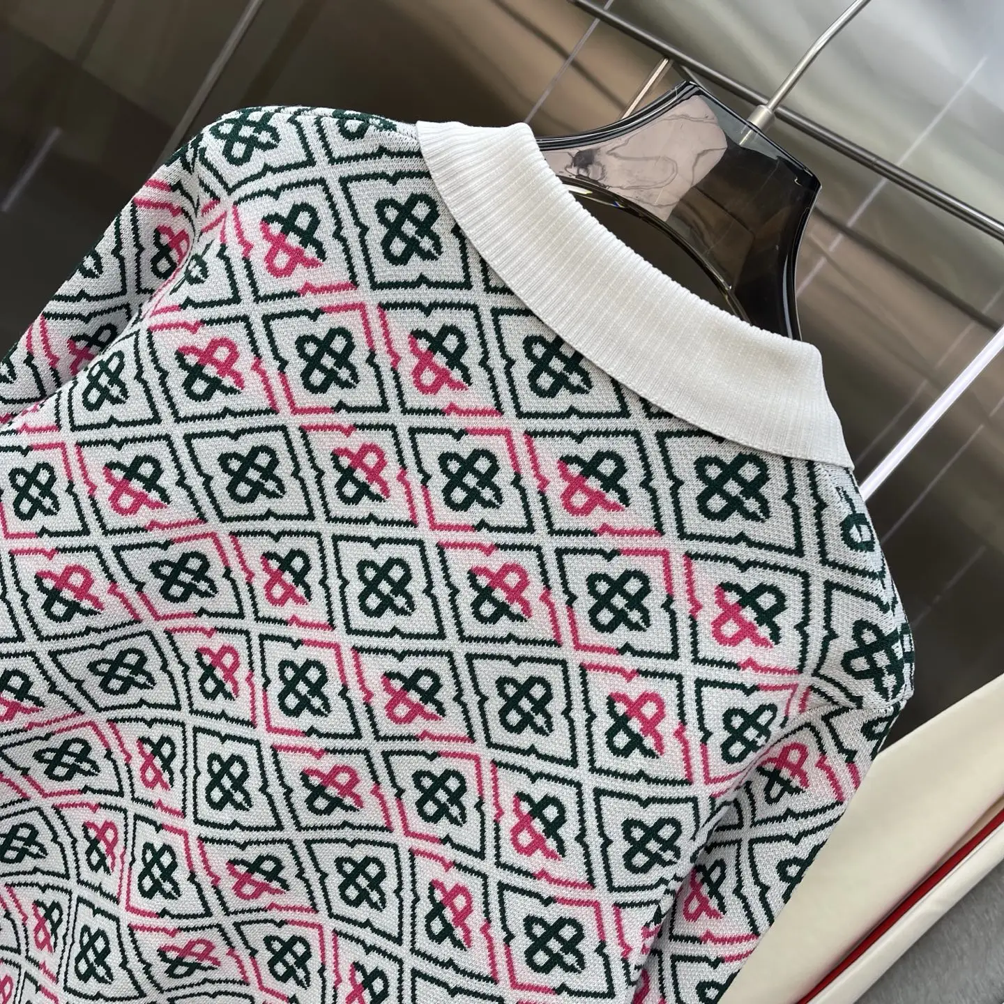 Geometric Intarsia Knit Polo Sweater D21524665 — view 8