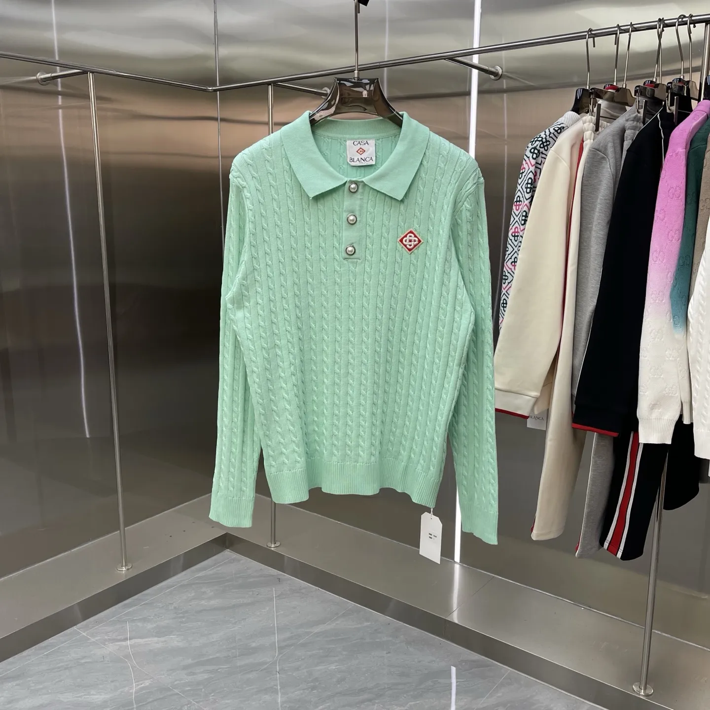 Cable-Knit Long-Sleeve Polo Sweater D21524663