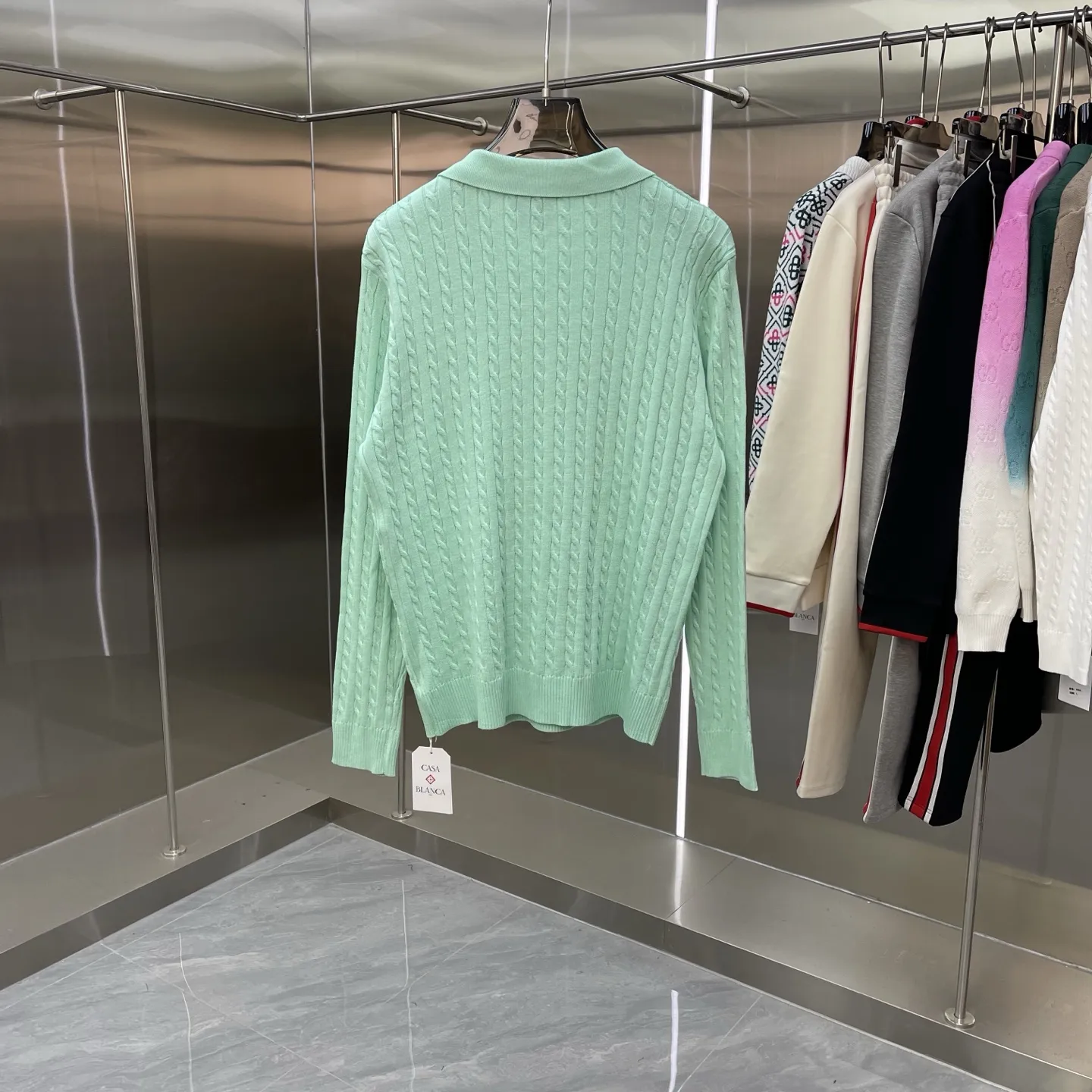 Cable-Knit Long-Sleeve Polo Sweater D21524663 — view 6