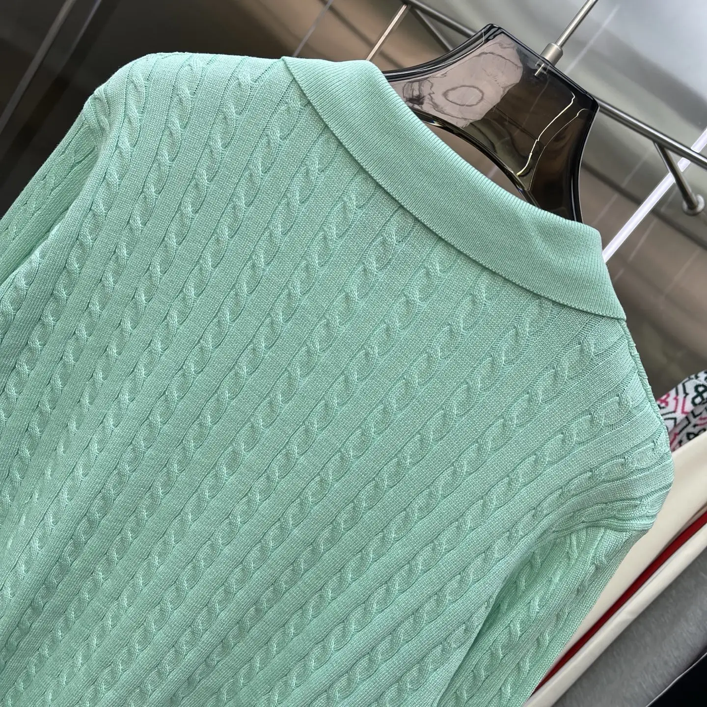 Cable-Knit Long-Sleeve Polo Sweater D21524663 — view 8