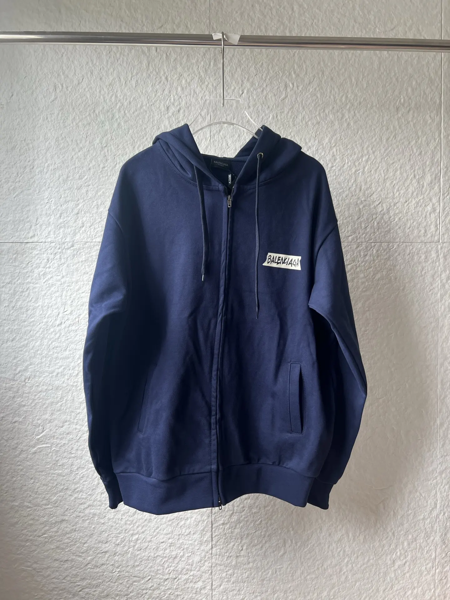 Tape Type Distressed Zip-Up Hoodie D21522856