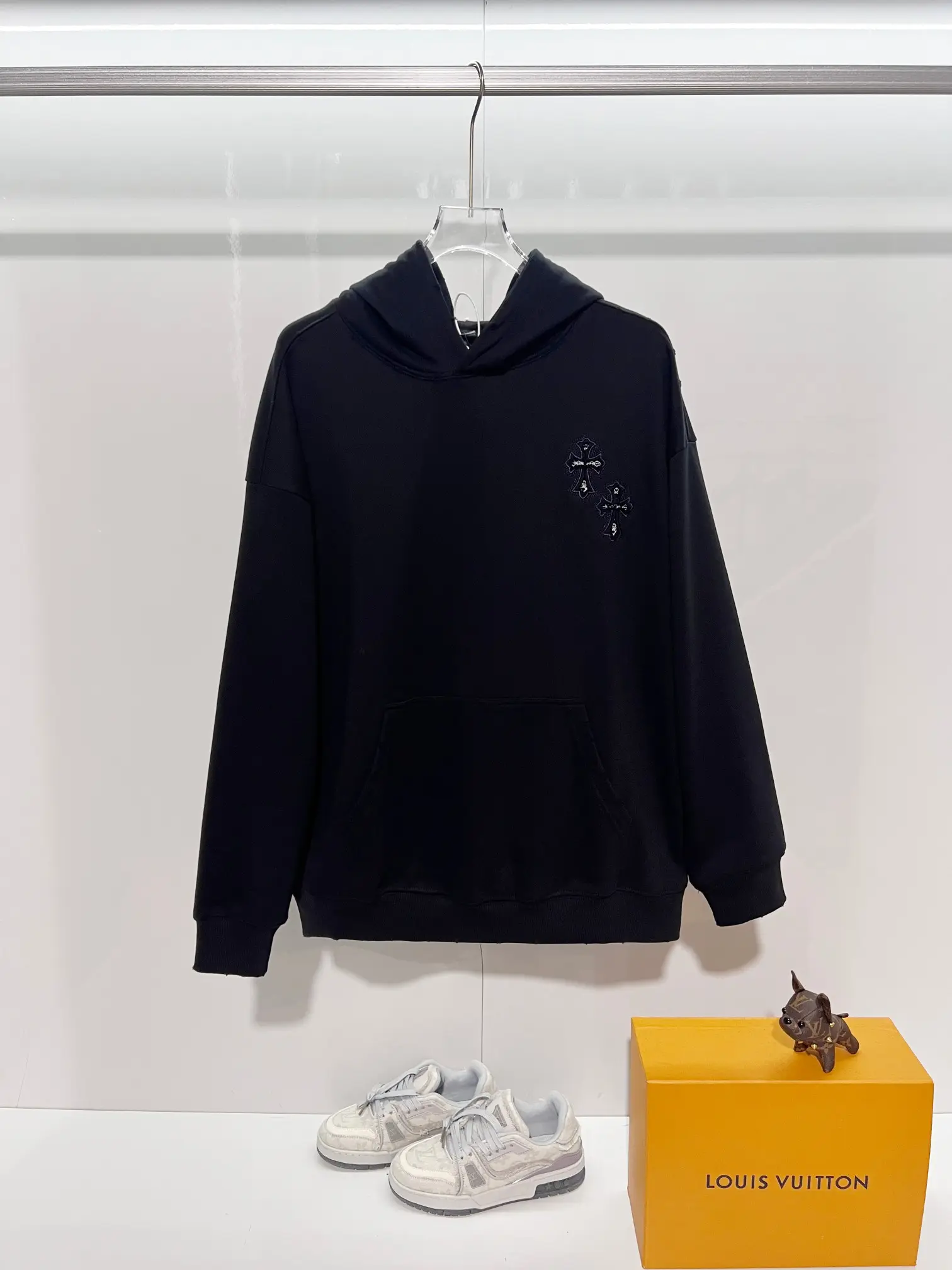 Cross Embroidered Distressed Hoodie D22024140