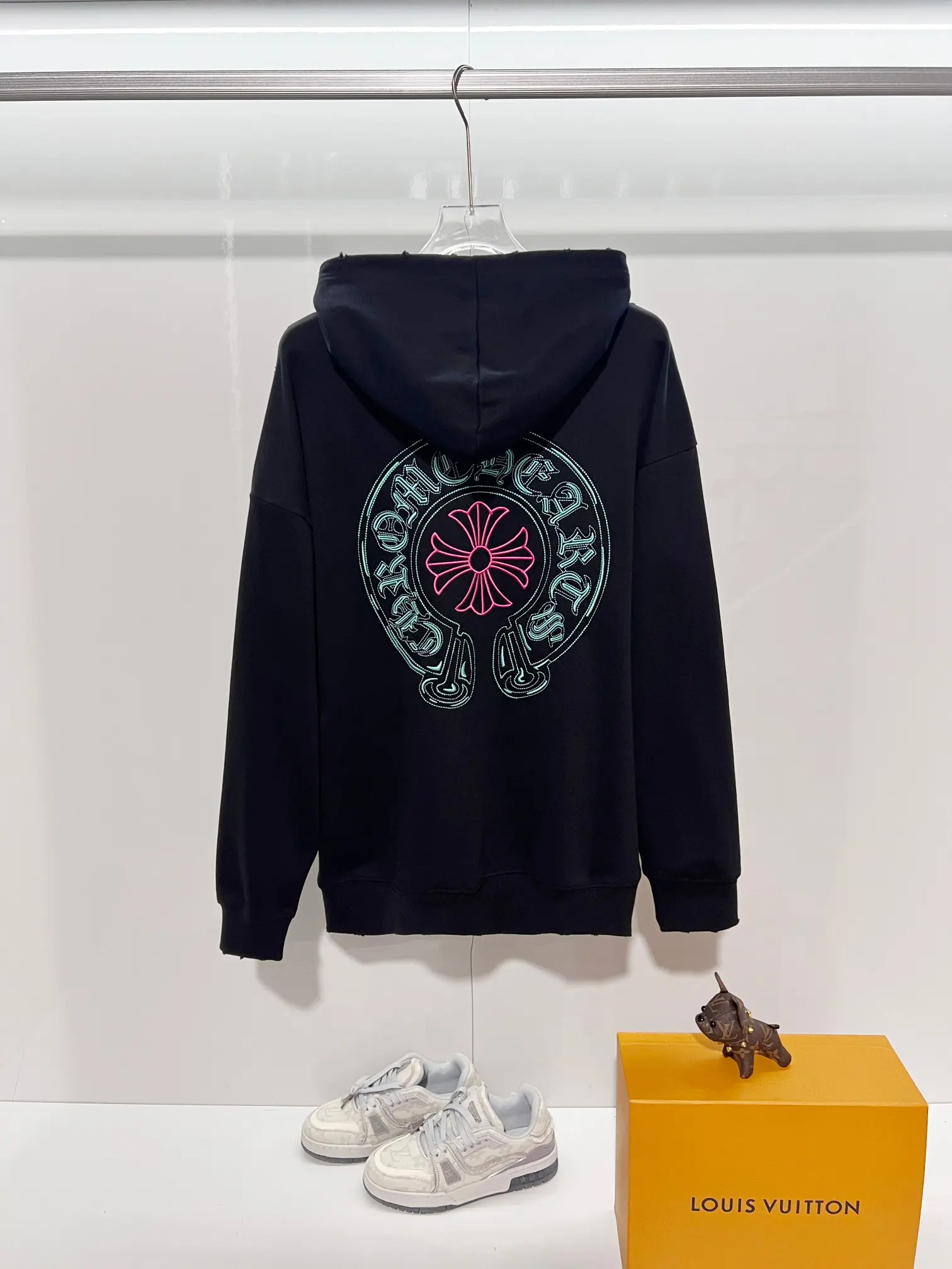 Logo-Embroidered Distressed Cotton Hoodie D22024148 — view 2