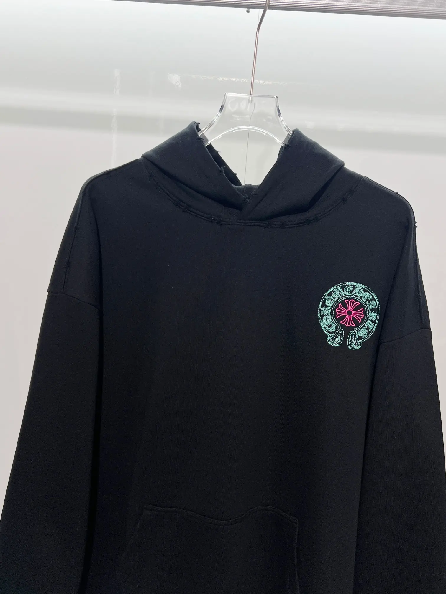 Logo-Embroidered Distressed Cotton Hoodie D22024148 — view 3