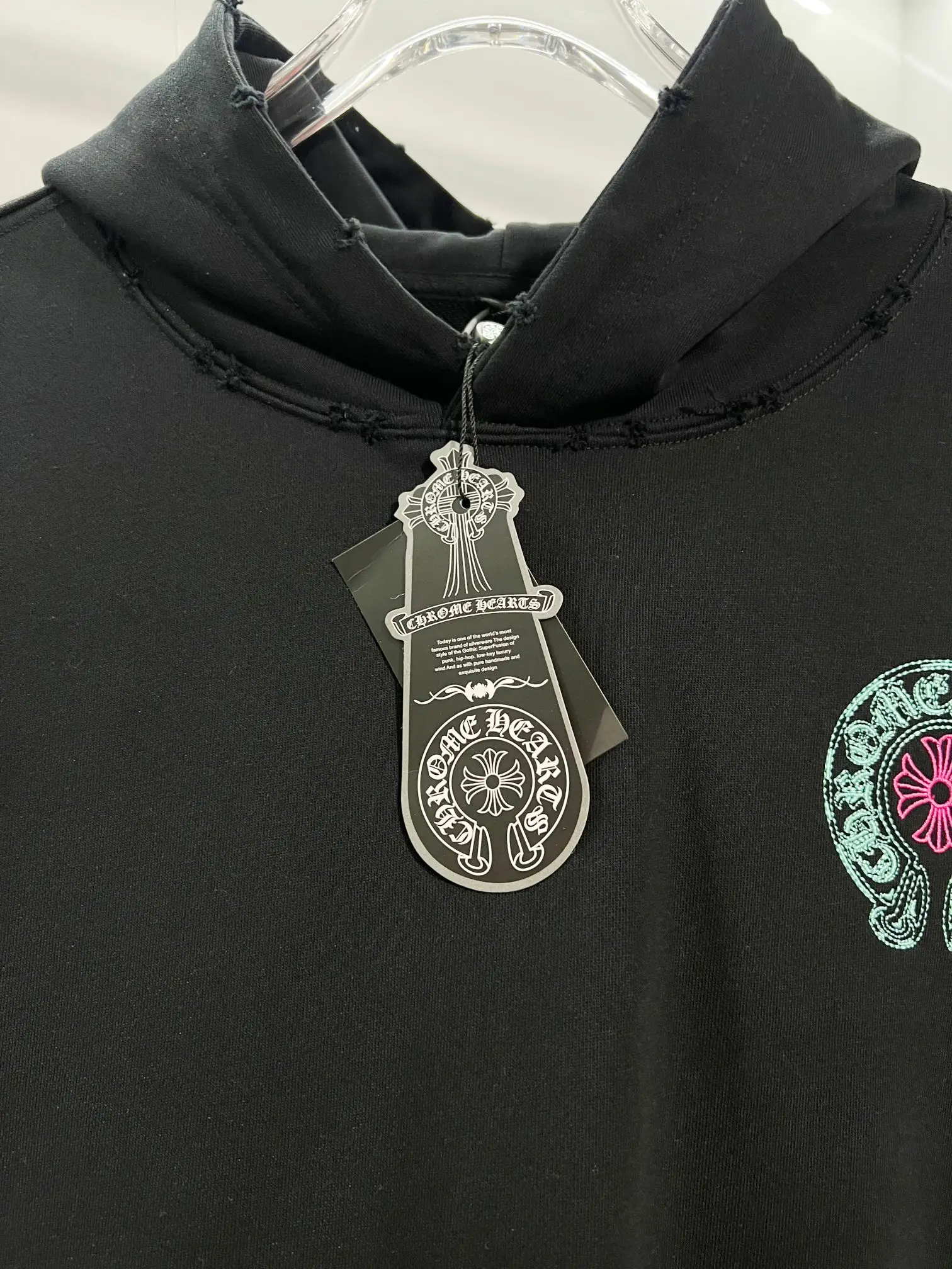 Logo-Embroidered Distressed Cotton Hoodie D22024148 — view 6