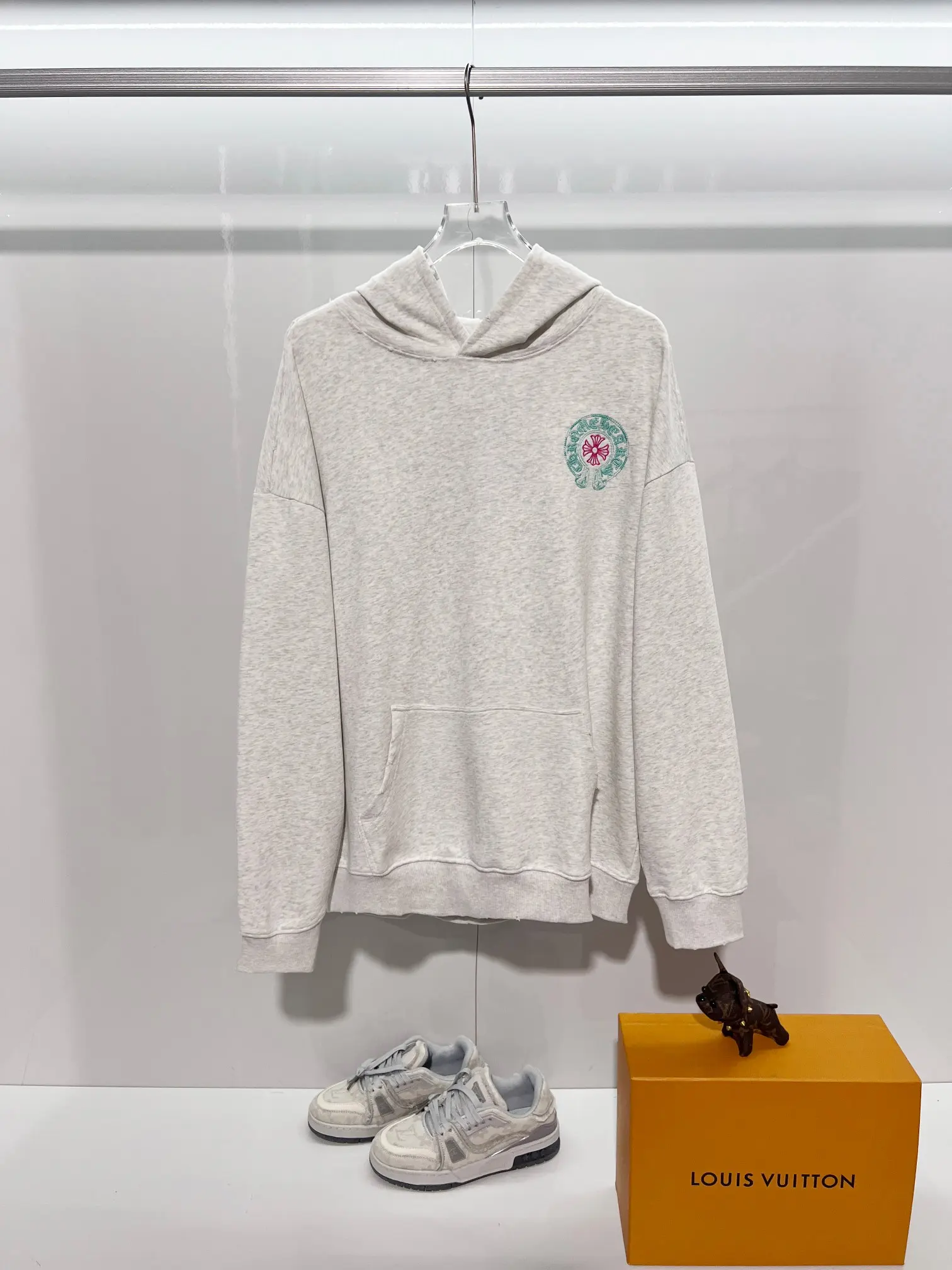 Logo Embroidery Distressed Cotton Hoodie D22024149