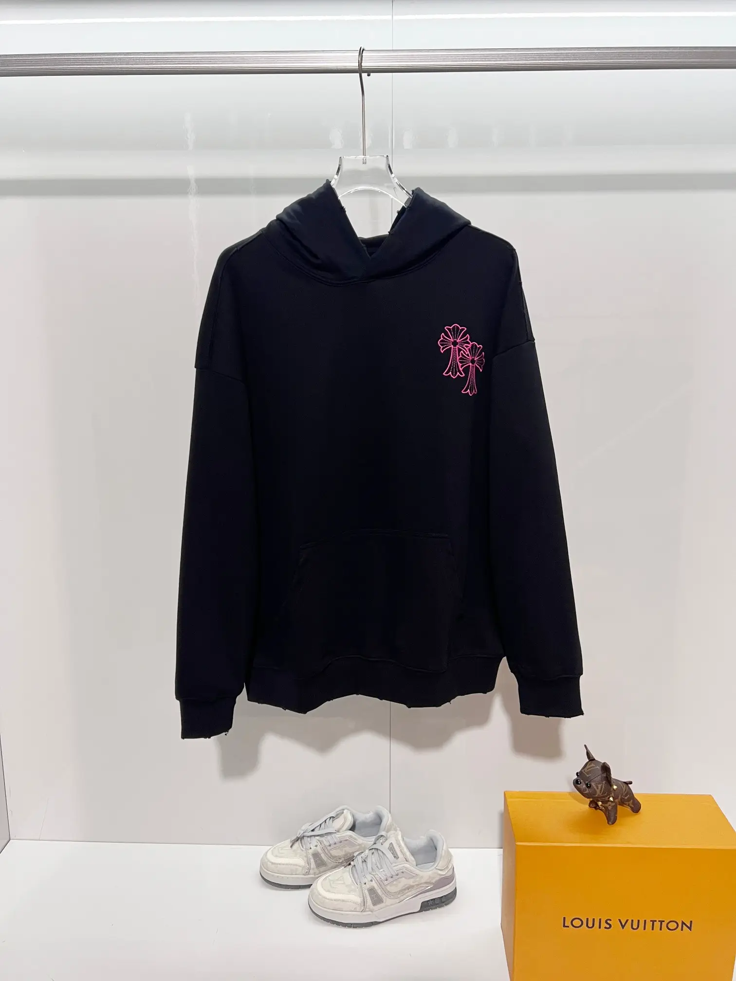 Cross Patch Distressed Cotton Hoodie D22024150