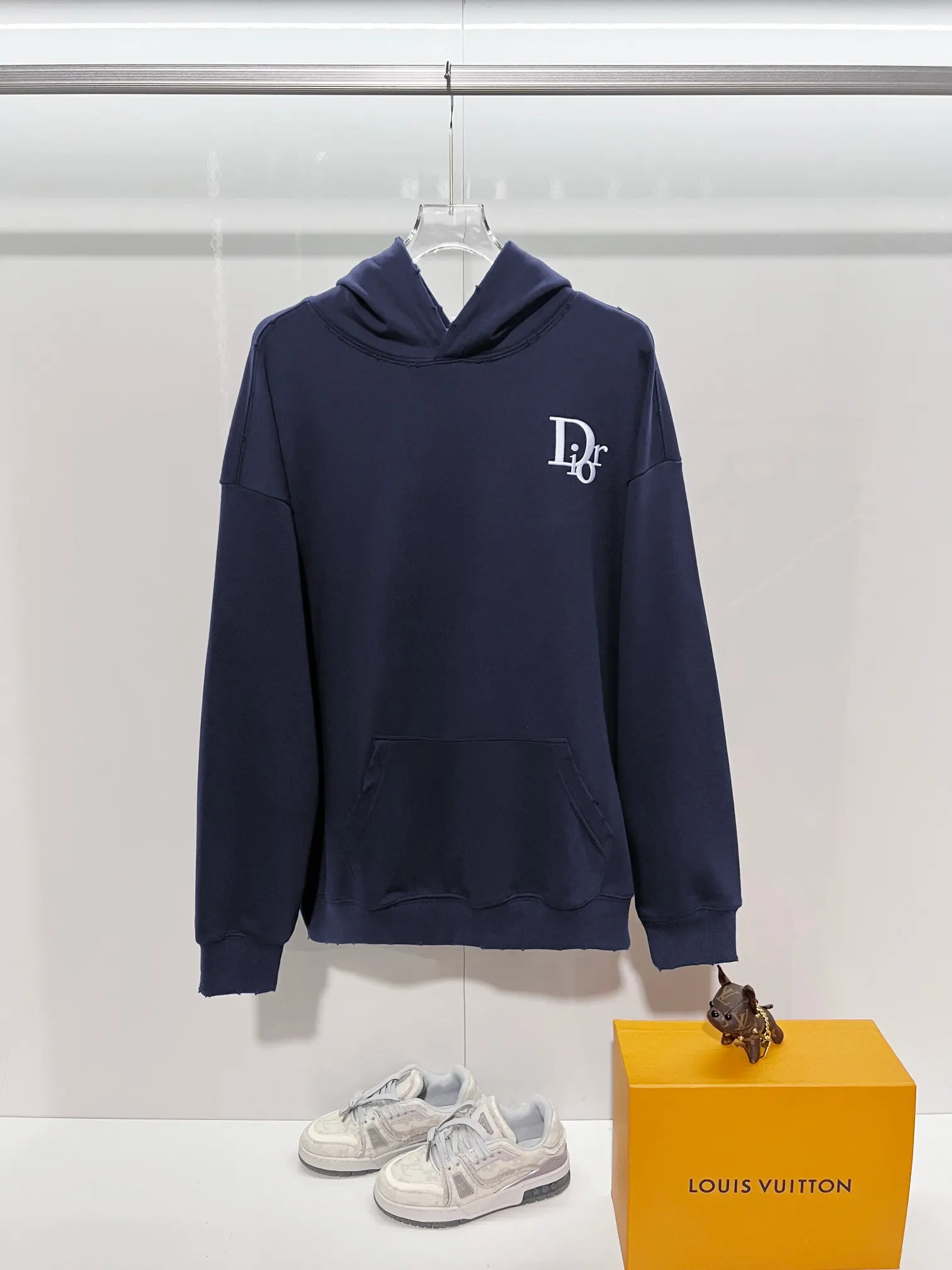 Logo Embroidery Distressed Cotton Hoodie D22024135