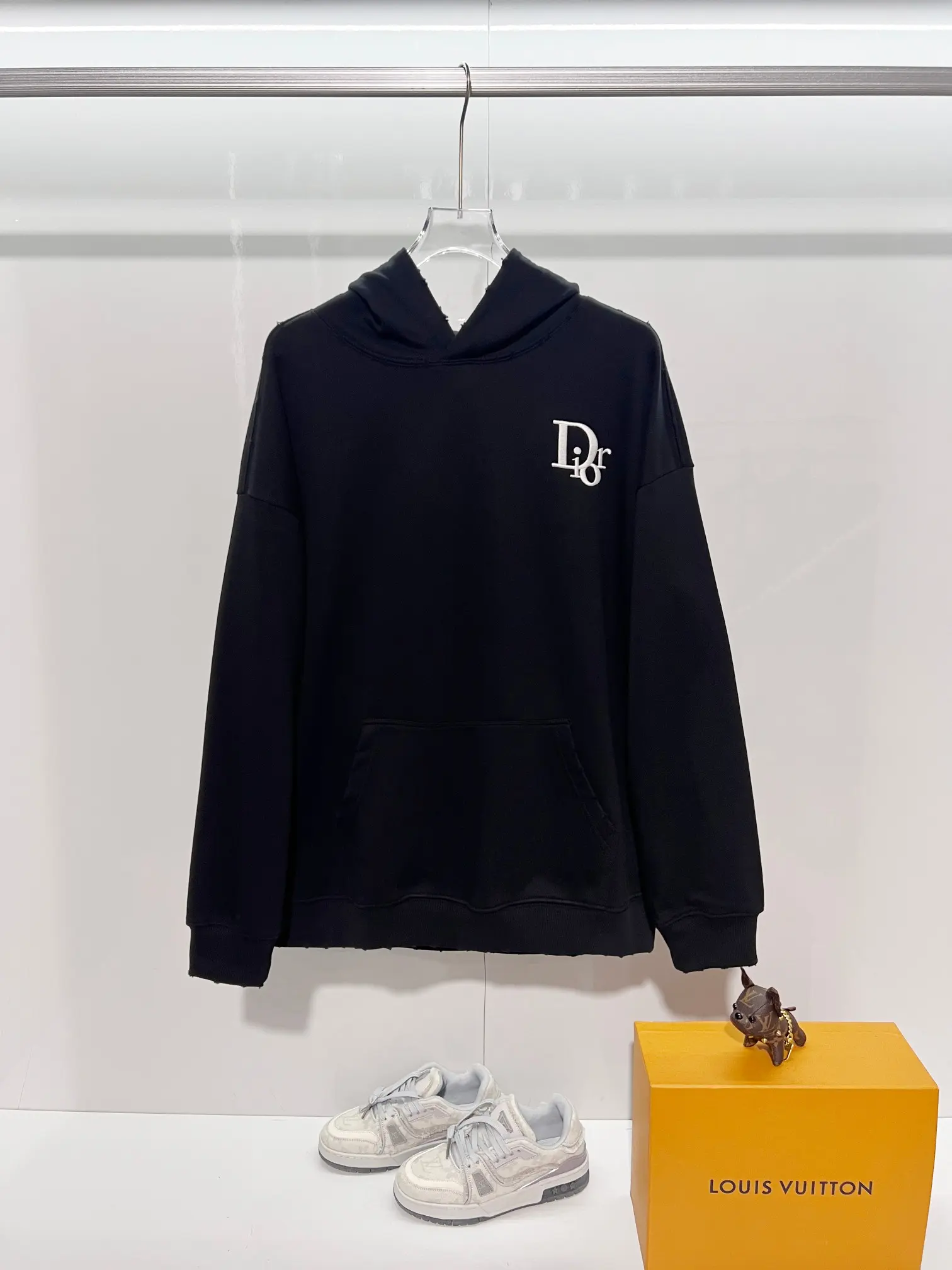 Logo Embroidery Distressed Cotton Hoodie D22024134