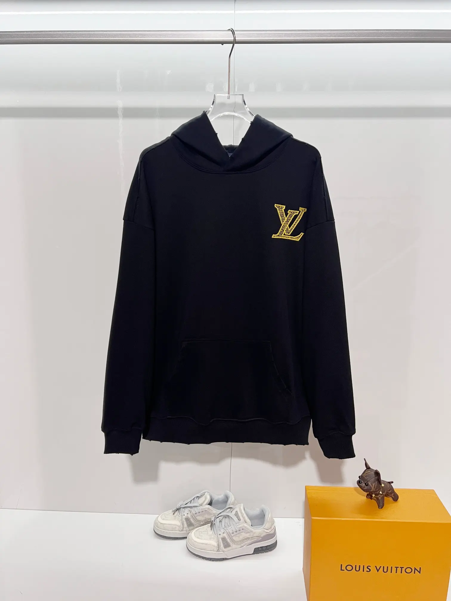 Embroidered Logo Distressed Cotton Hoodie D22024136