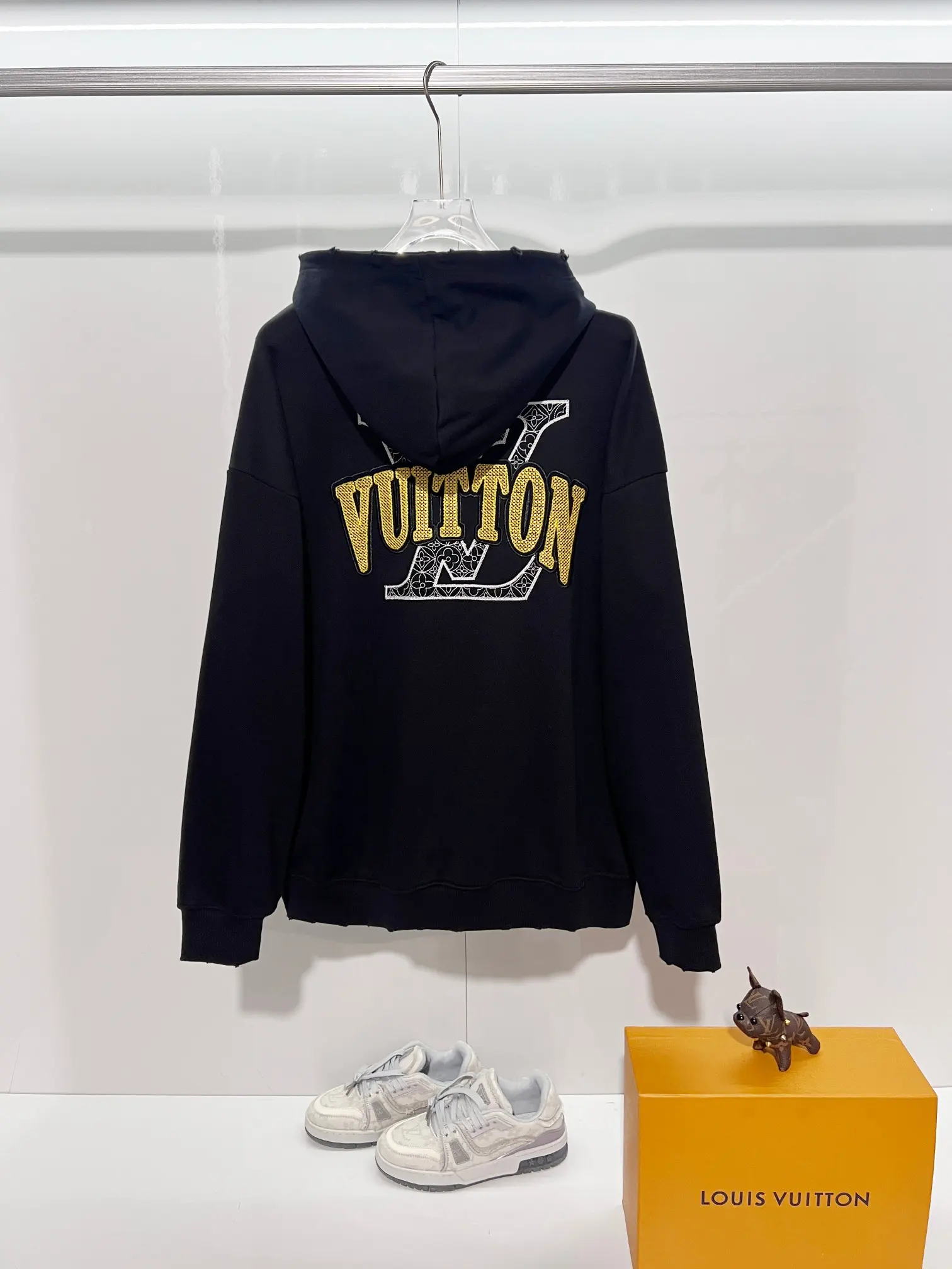 Embroidered Logo Distressed Cotton Hoodie D22024136 — view 2