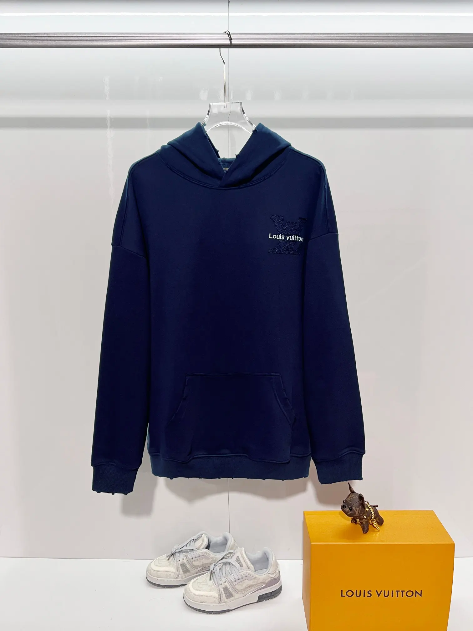 Distressed Logo Embroidery Cotton Hoodie D22024139