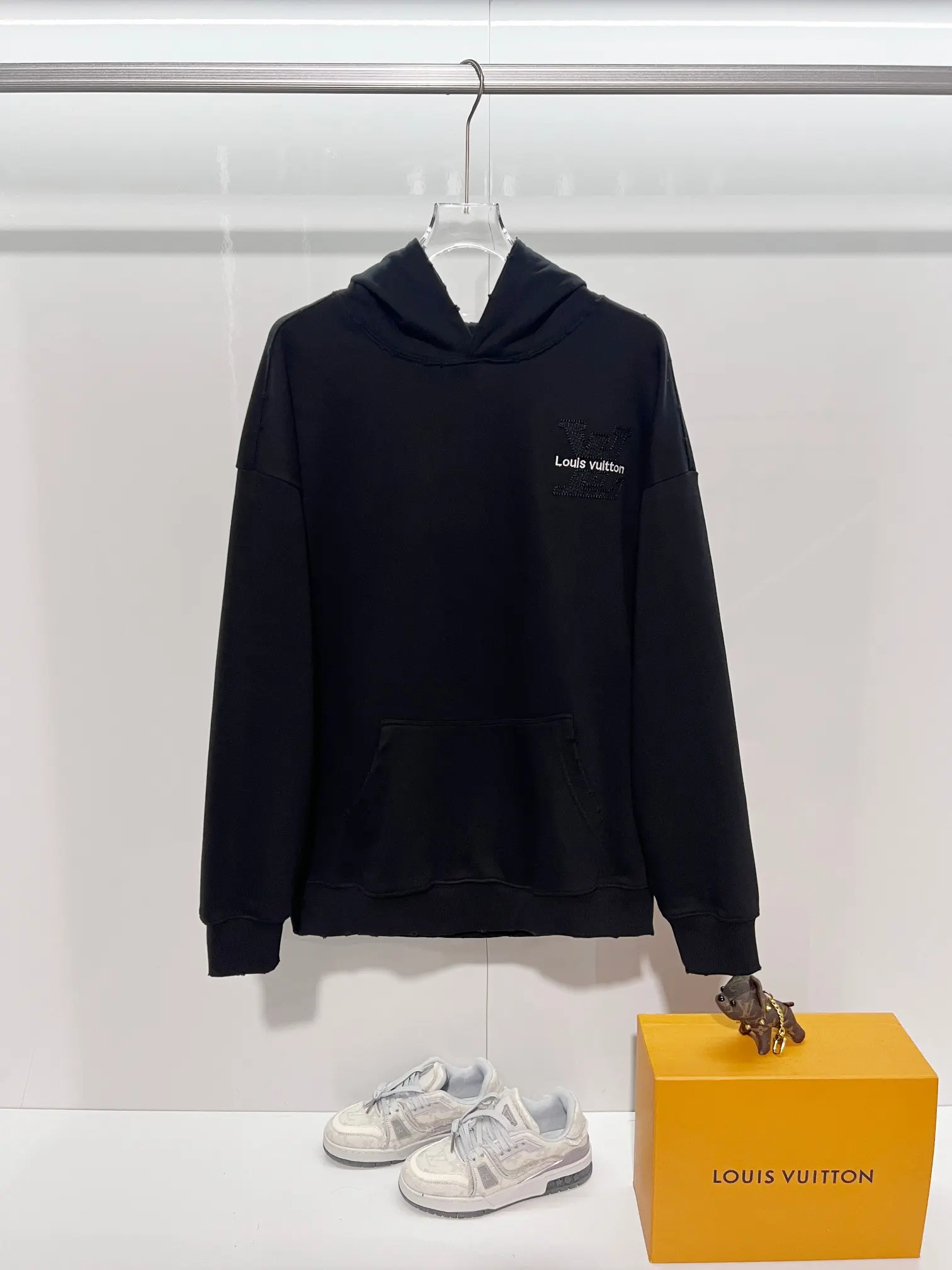 Distressed Logo Embroidered Cotton Hoodie D22024138