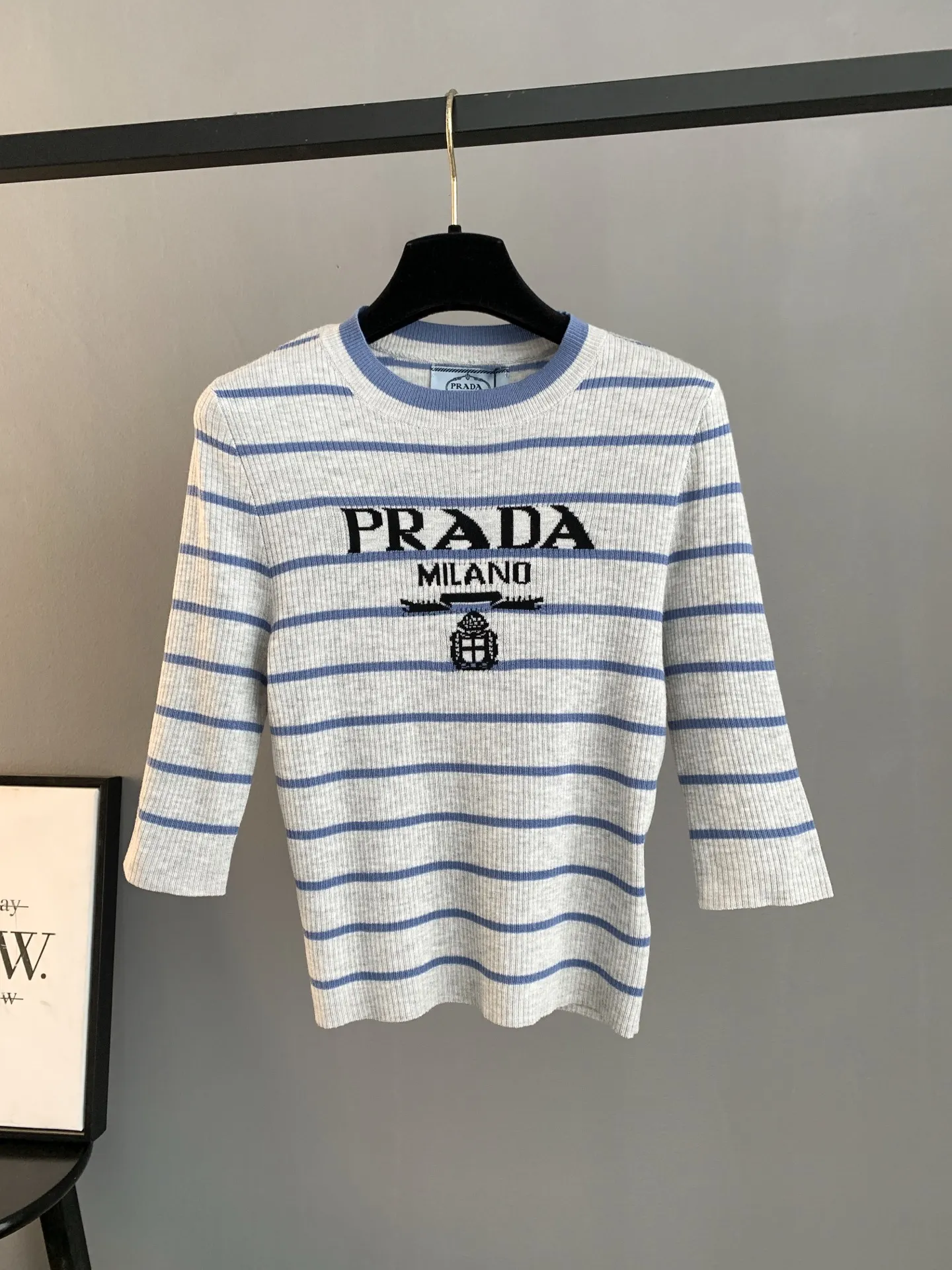 Logo Intarsia Striped Wool Knit Top D22024056