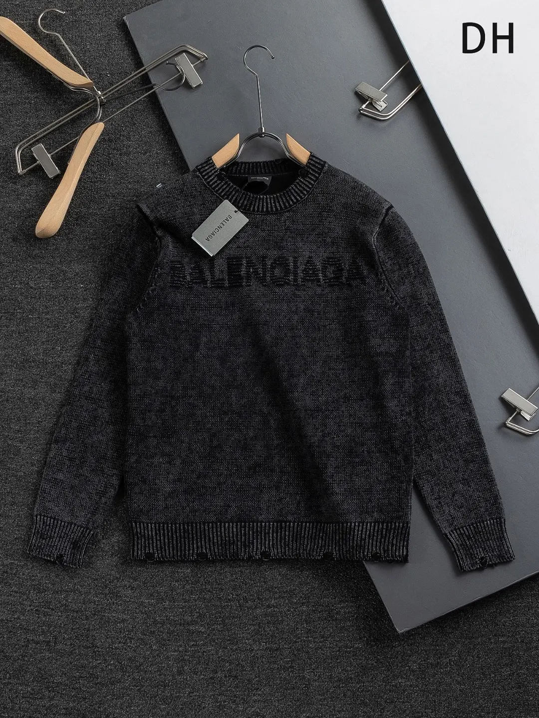 Logo-Embroidered Distressed Wool-Blend Sweater D22524039