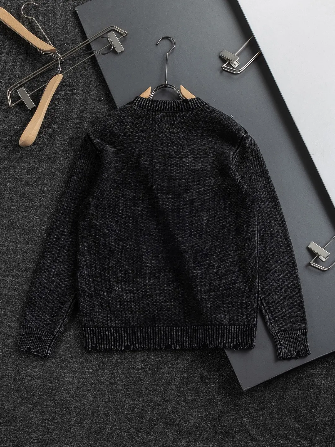 Logo-Embroidered Distressed Wool-Blend Sweater D22524039 — view 2