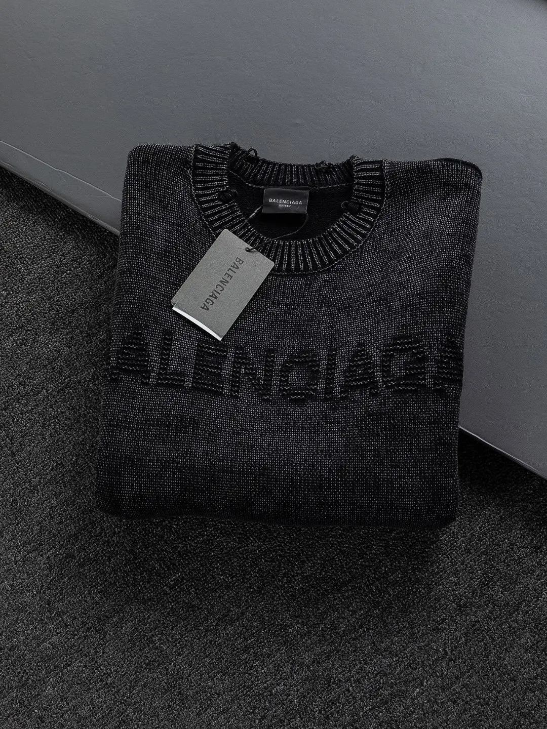 Logo-Embroidered Distressed Wool-Blend Sweater D22524039 — view 3