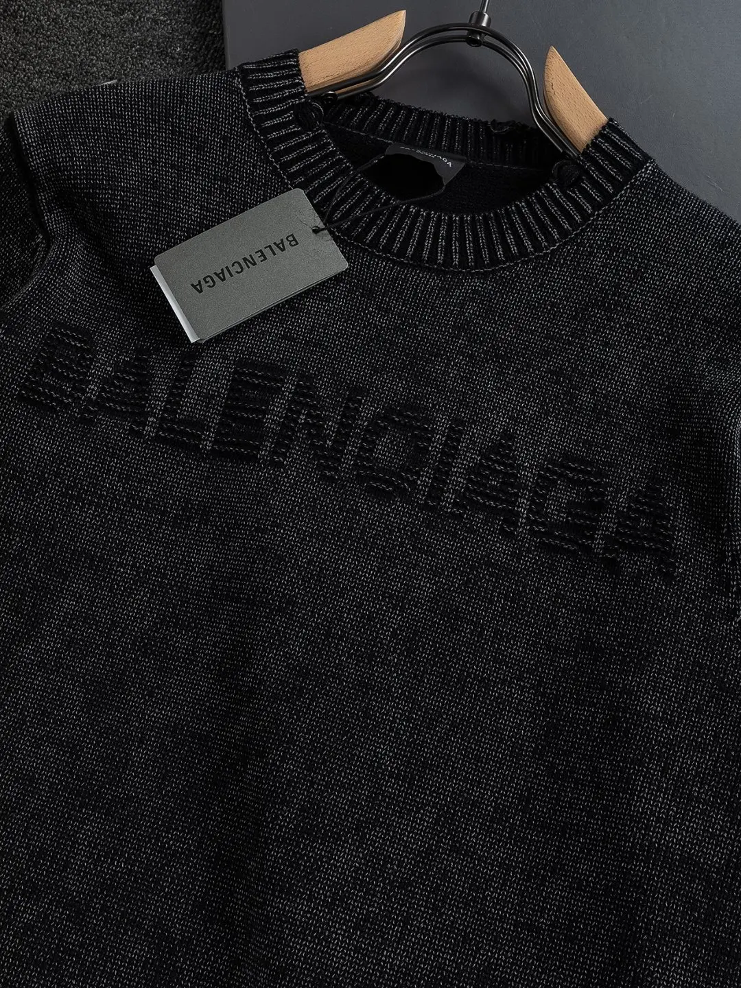 Logo-Embroidered Distressed Wool-Blend Sweater D22524039 — view 7
