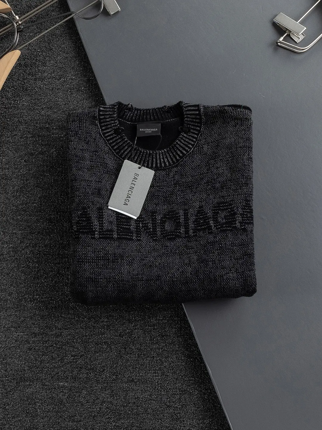 Logo-Embroidered Distressed Wool-Blend Sweater D22524039 — view 11