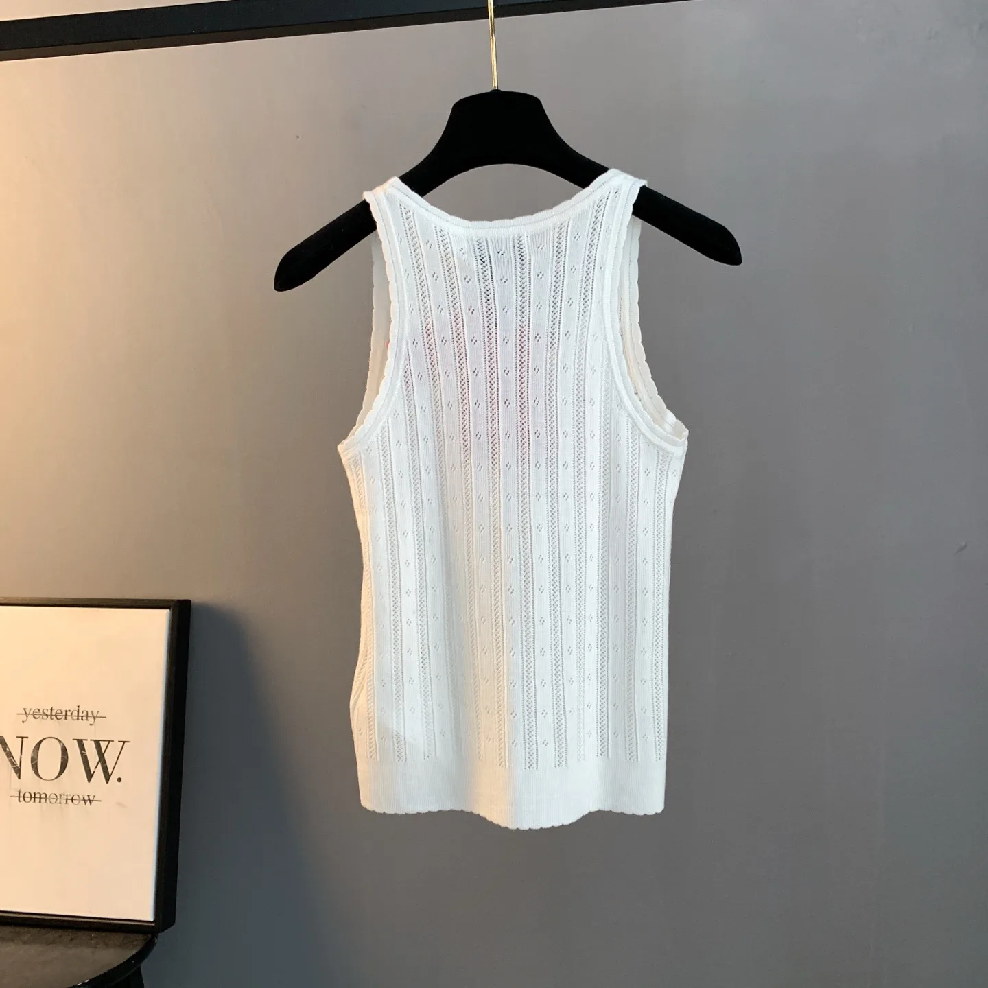 Logo-Patch Pointelle-Knit Cashmere-Blend Tank Top D22524196 — view 2