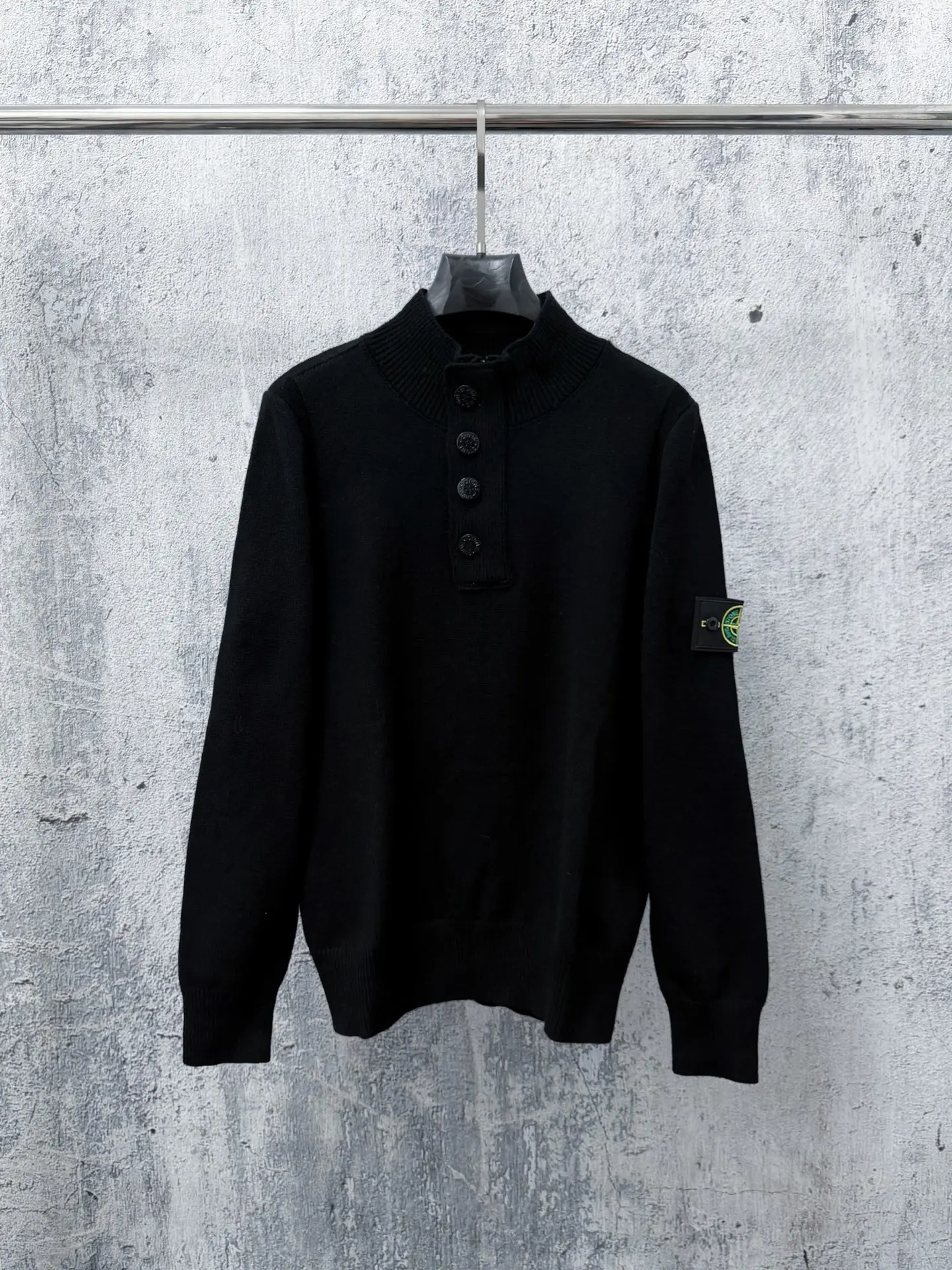 Button-Neck Wool Knit Sweater D23524857