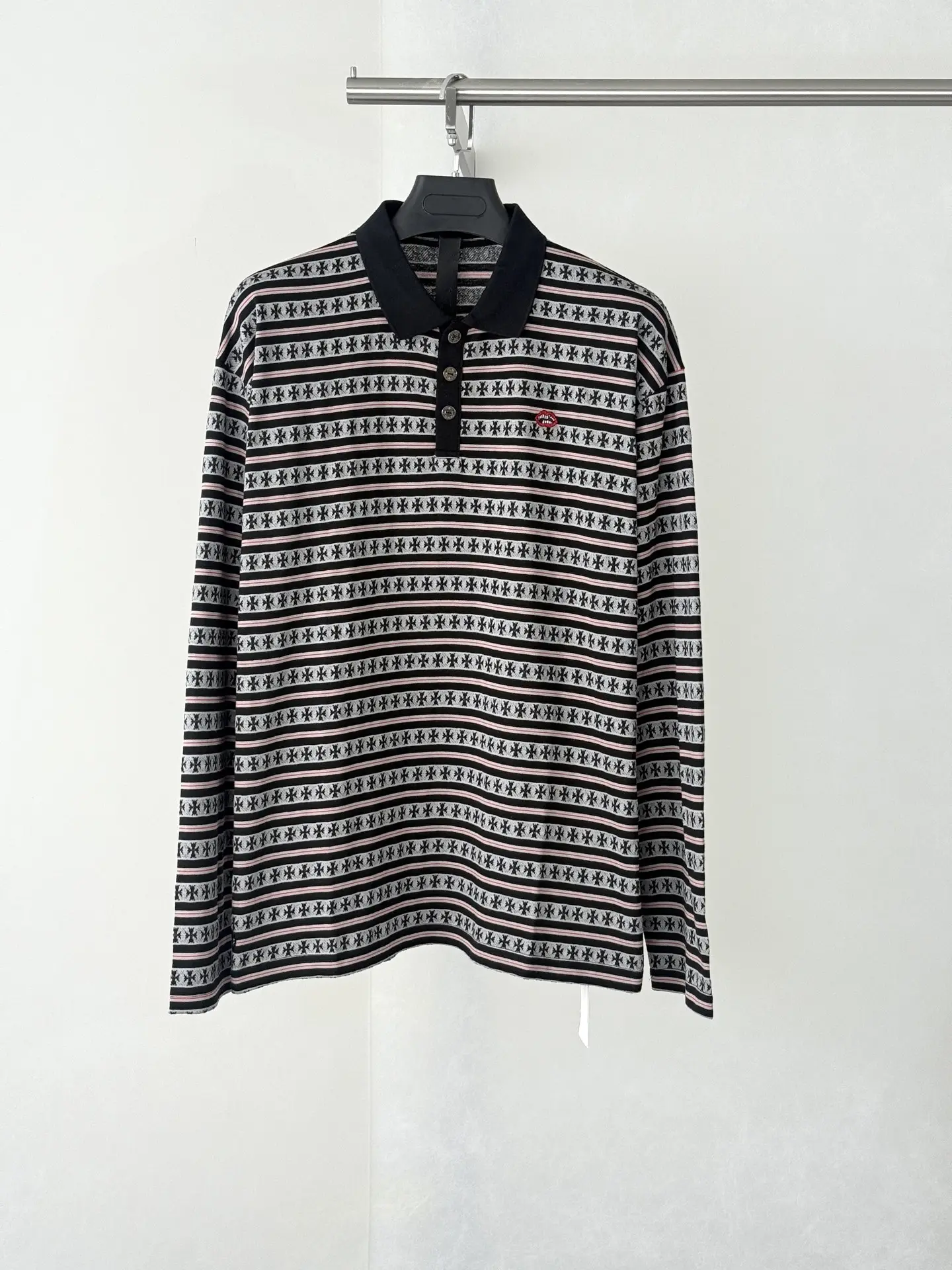 Monogram Cross Stripe Long-Sleeve Polo Shirt D23523918