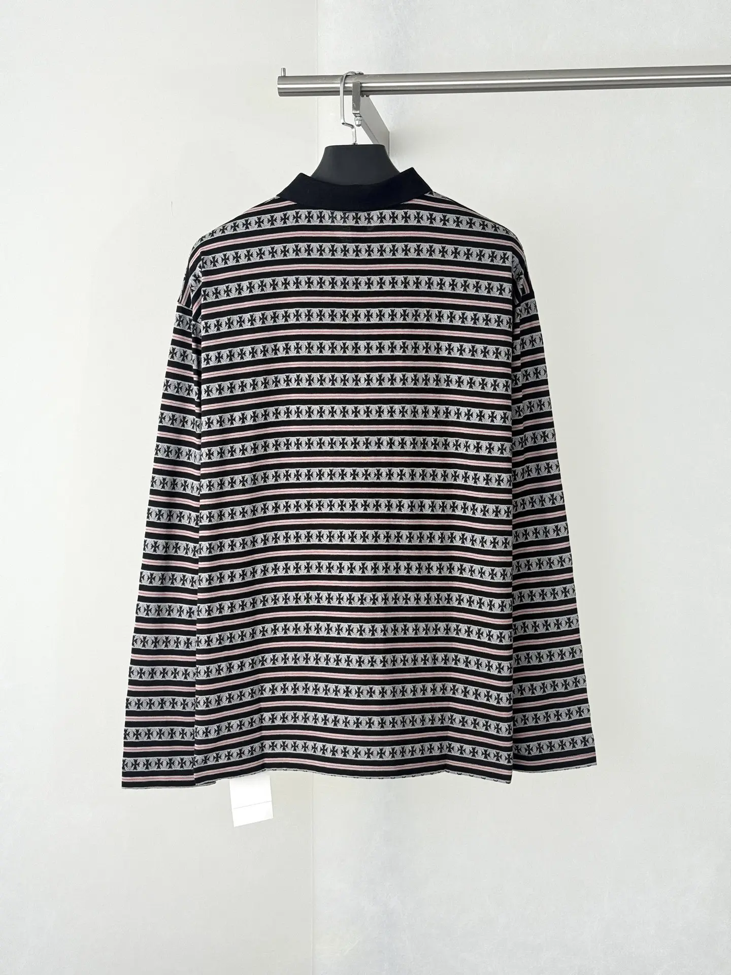 Monogram Cross Stripe Long-Sleeve Polo Shirt D23523918 — view 2