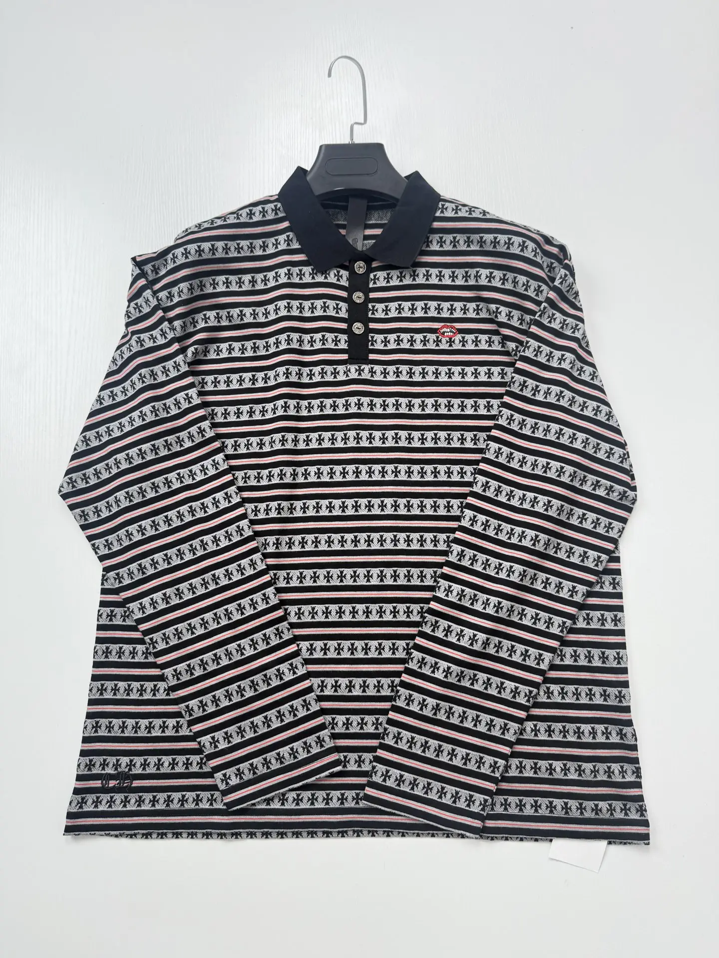 Monogram Cross Stripe Long-Sleeve Polo Shirt D23523918 — view 3