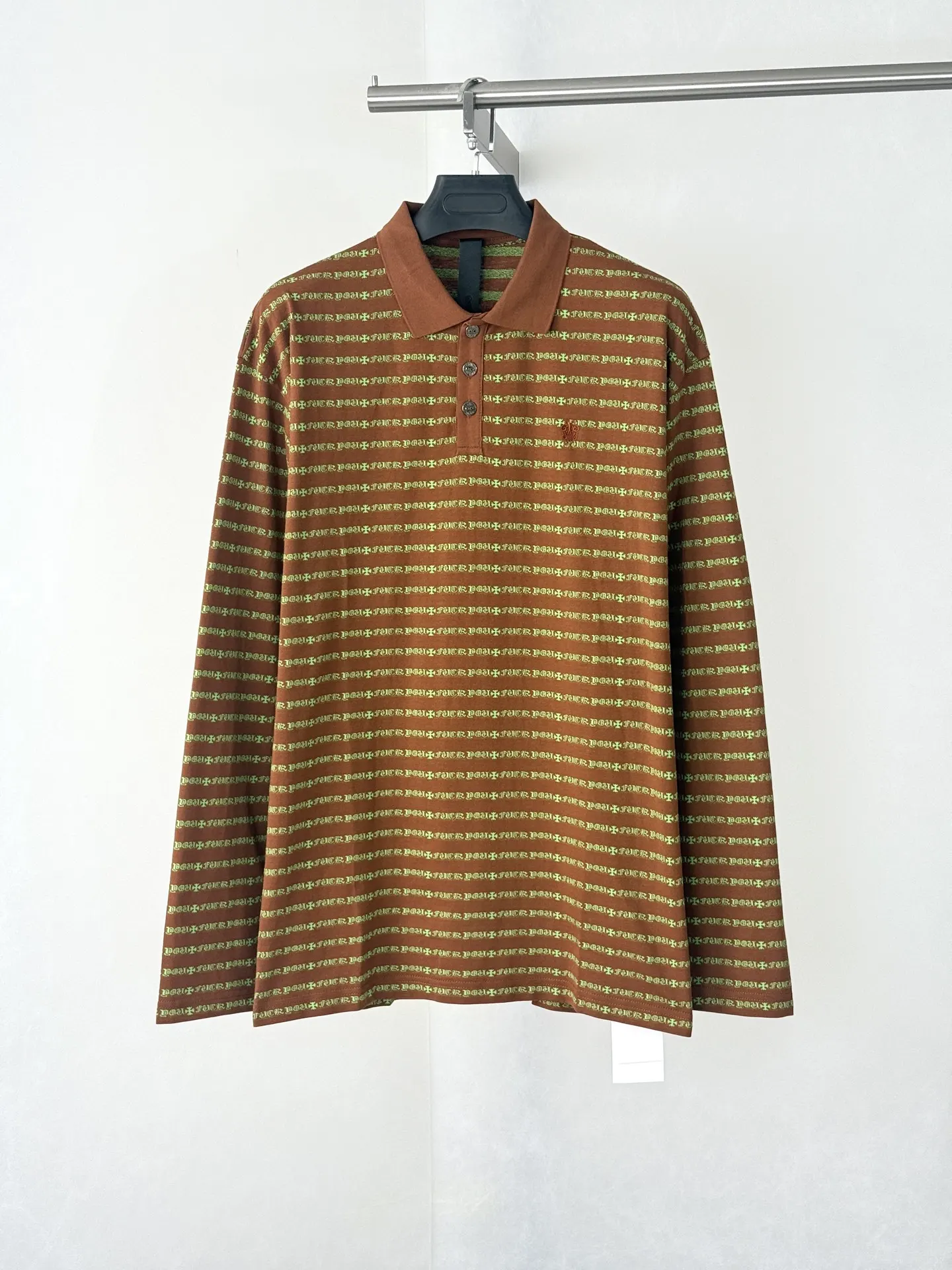 Chrome Hearts Monogram Stripe Long-Sleeve Polo Shirt D23523917