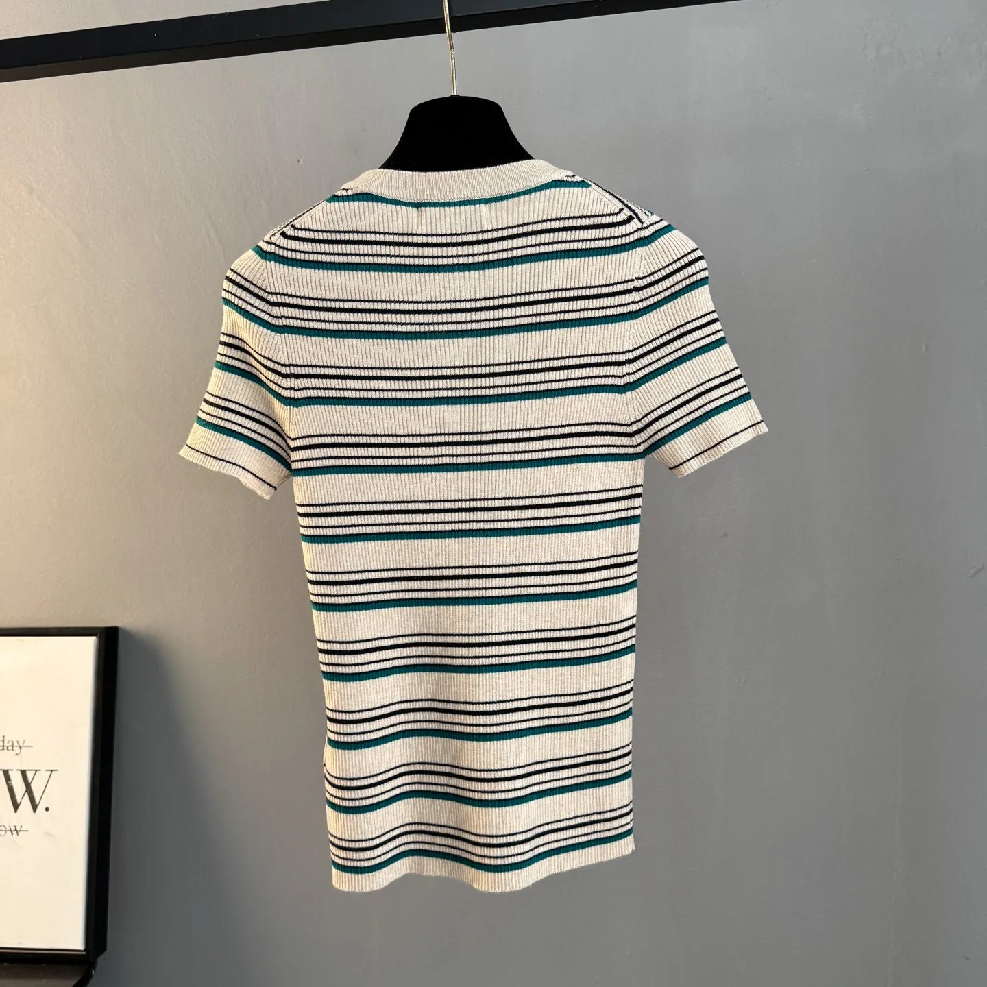 Striped Ribbed-Knit Henley Top D23524053 — view 2