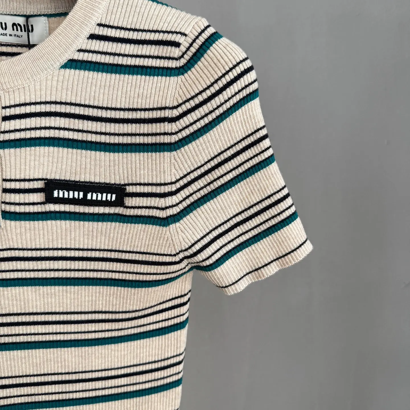 Striped Ribbed-Knit Henley Top D23524053 — view 4